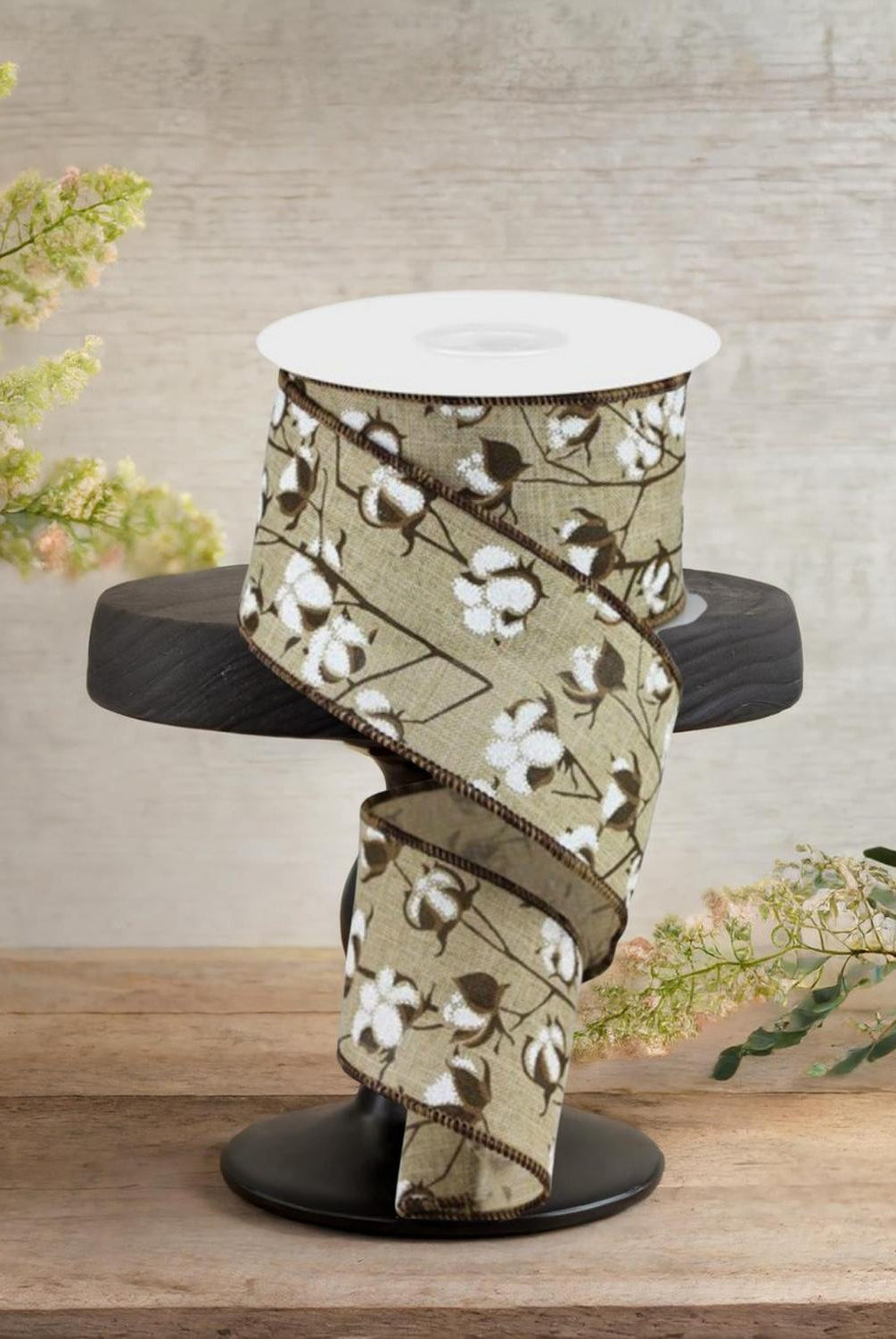 Shop For 2.5" Cotton Pod Ribbon: Natural Beige & White (10 Yards)