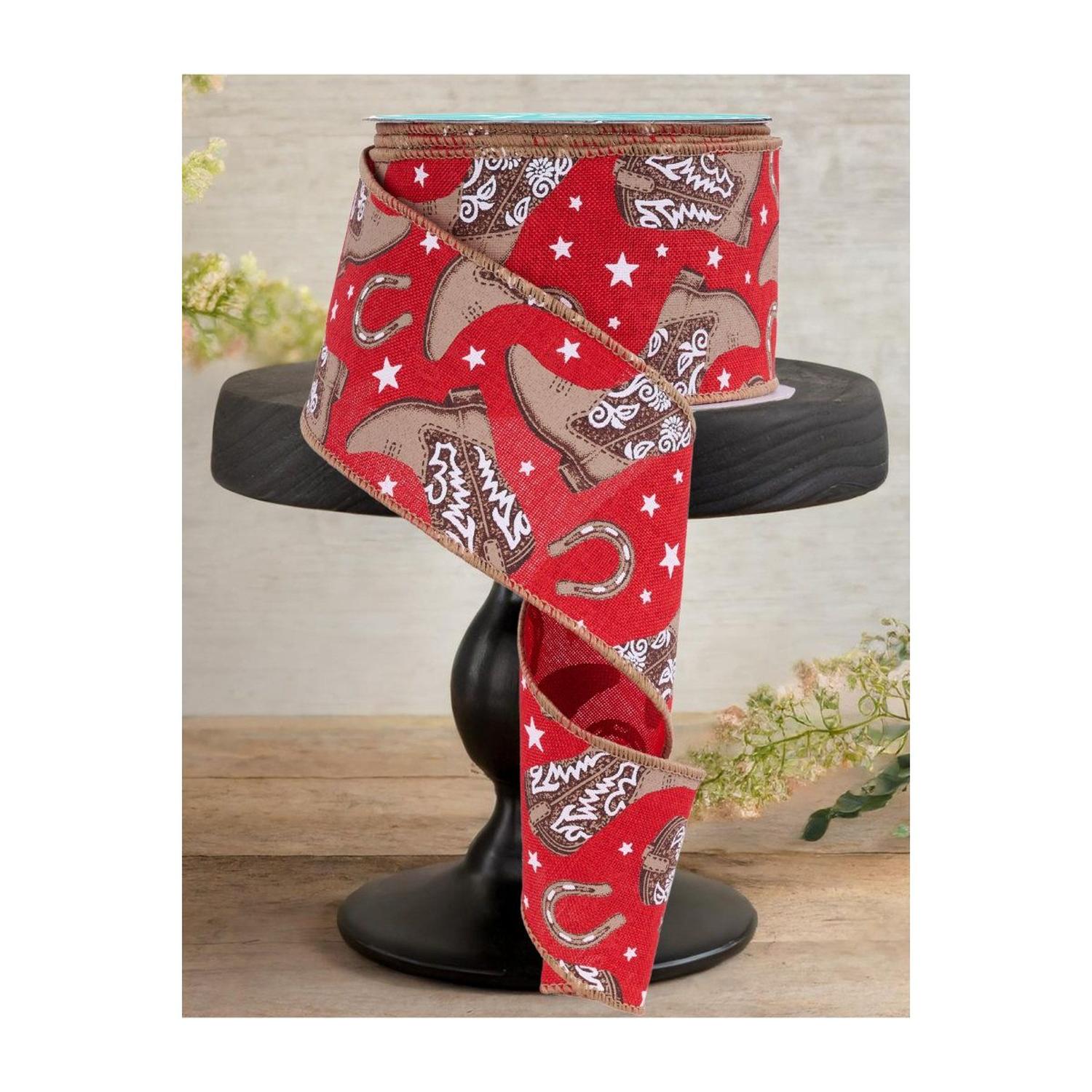 2.5" Cowboy Boots Ribbon: Red (10 Yards)