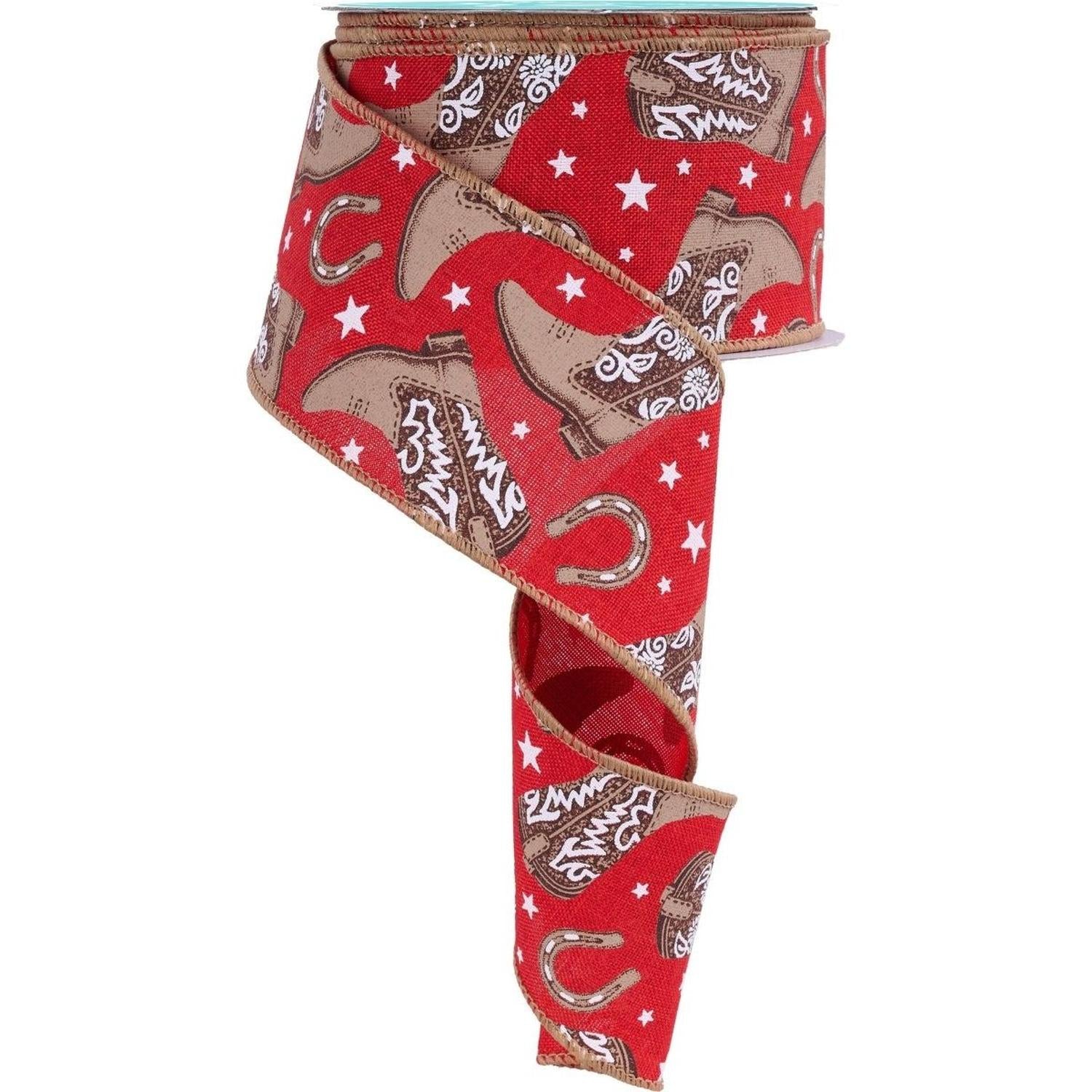 2.5" Cowboy Boots Ribbon: Red (10 Yards)