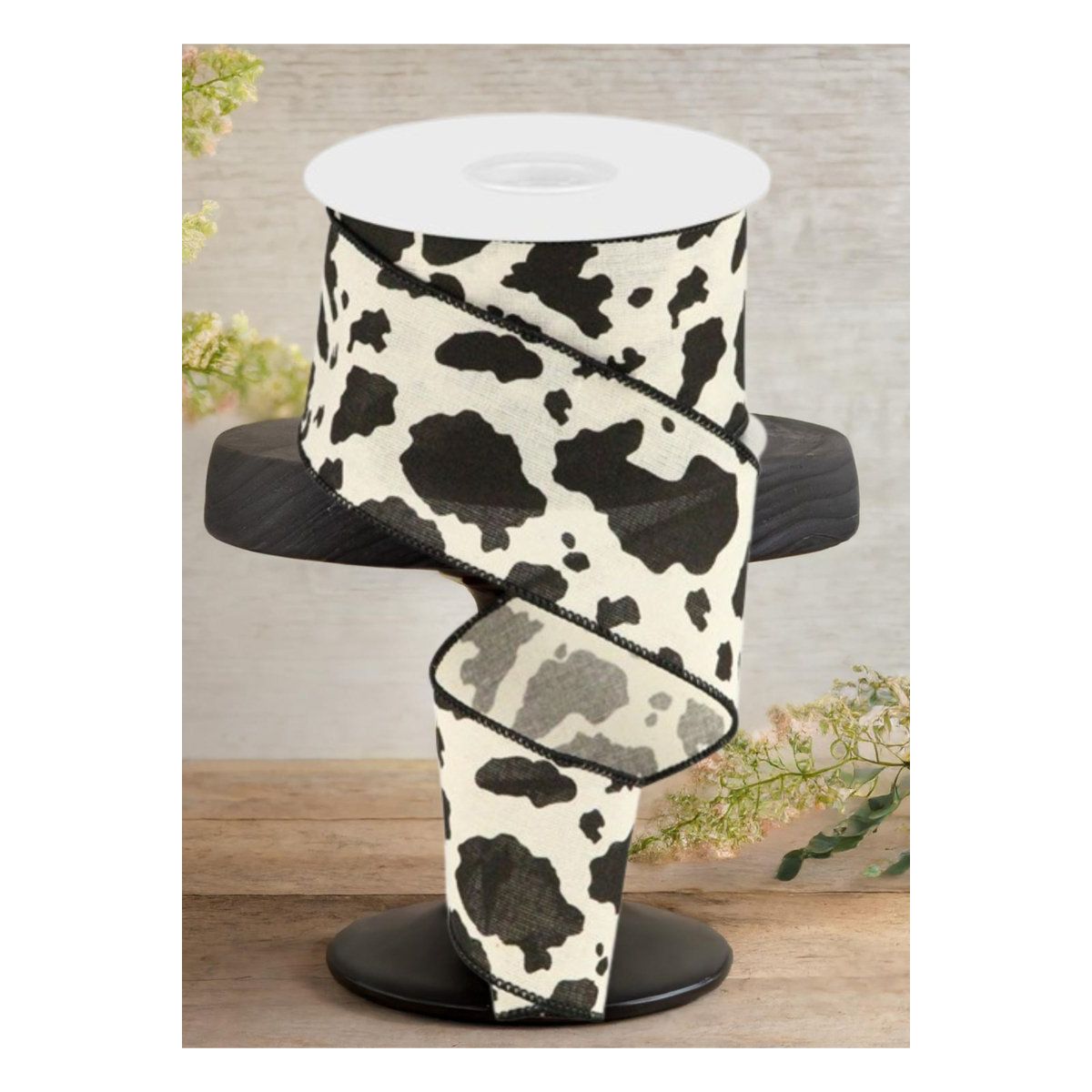 Shop For 2.5" Cowhide Cotton Print Ribbon: Black & Cream (10 Yards)