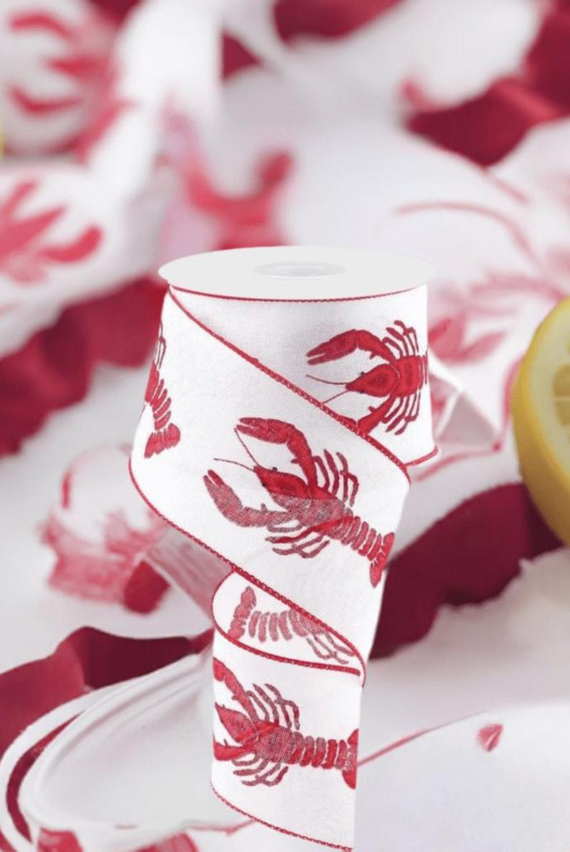 Shop For 2.5" Crawfish On Royal Ribbon: White (10 Yards)