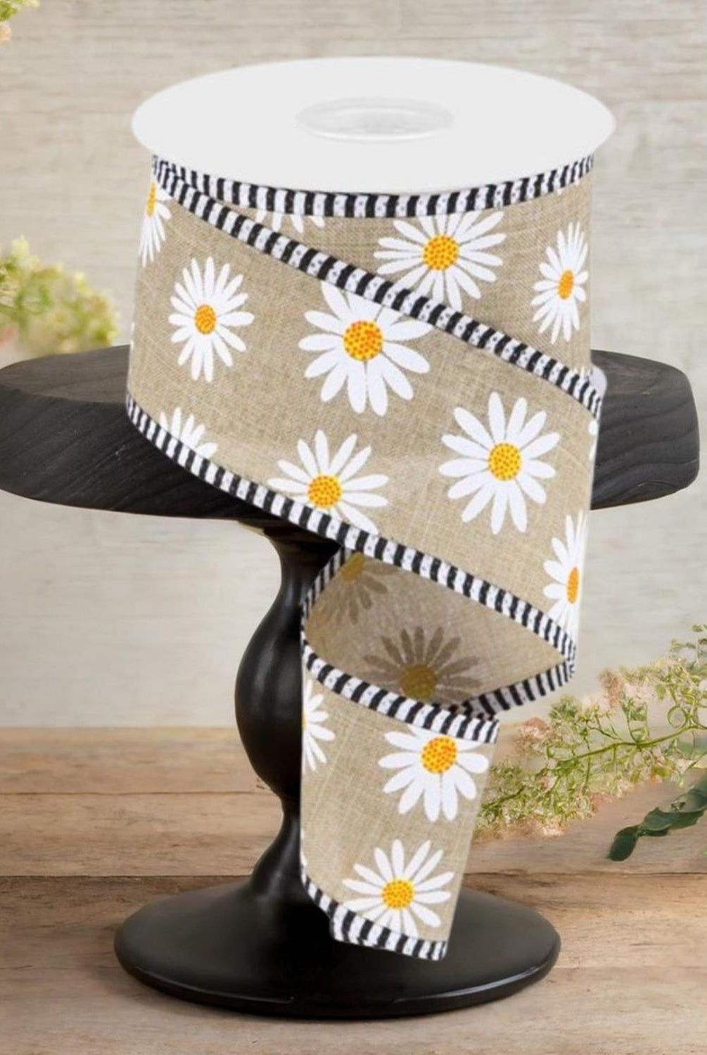 2.5" Daisy Stripe Royal Ribbon: Light Beige (10 Yards)