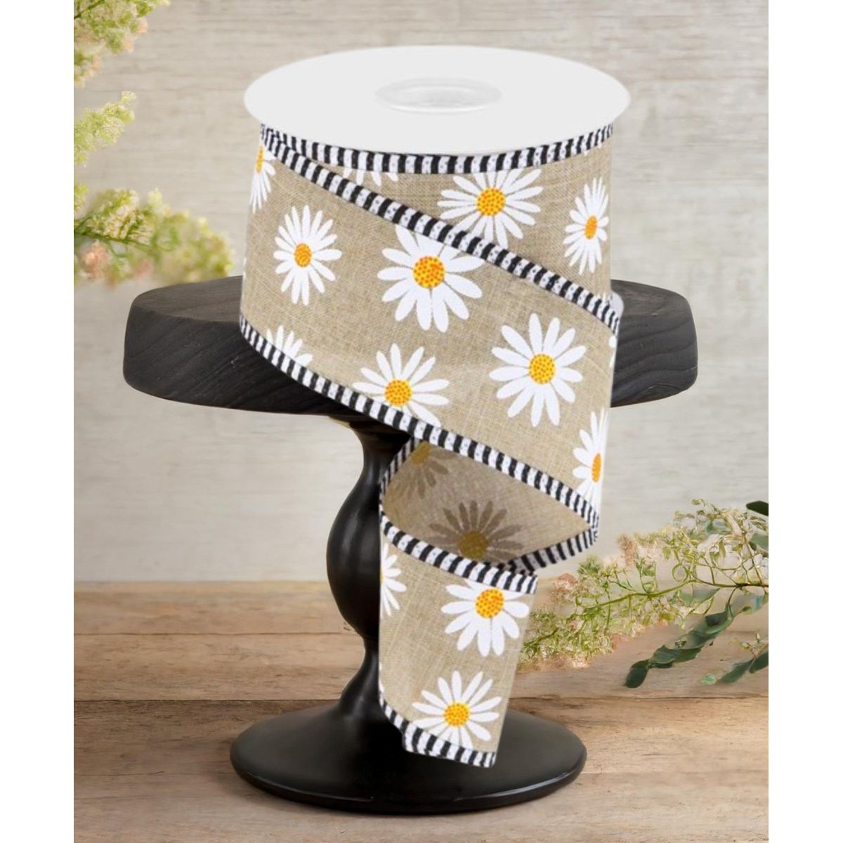 Shop For 2.5" Daisy Stripe Royal Ribbon: Light Beige (10 Yards)