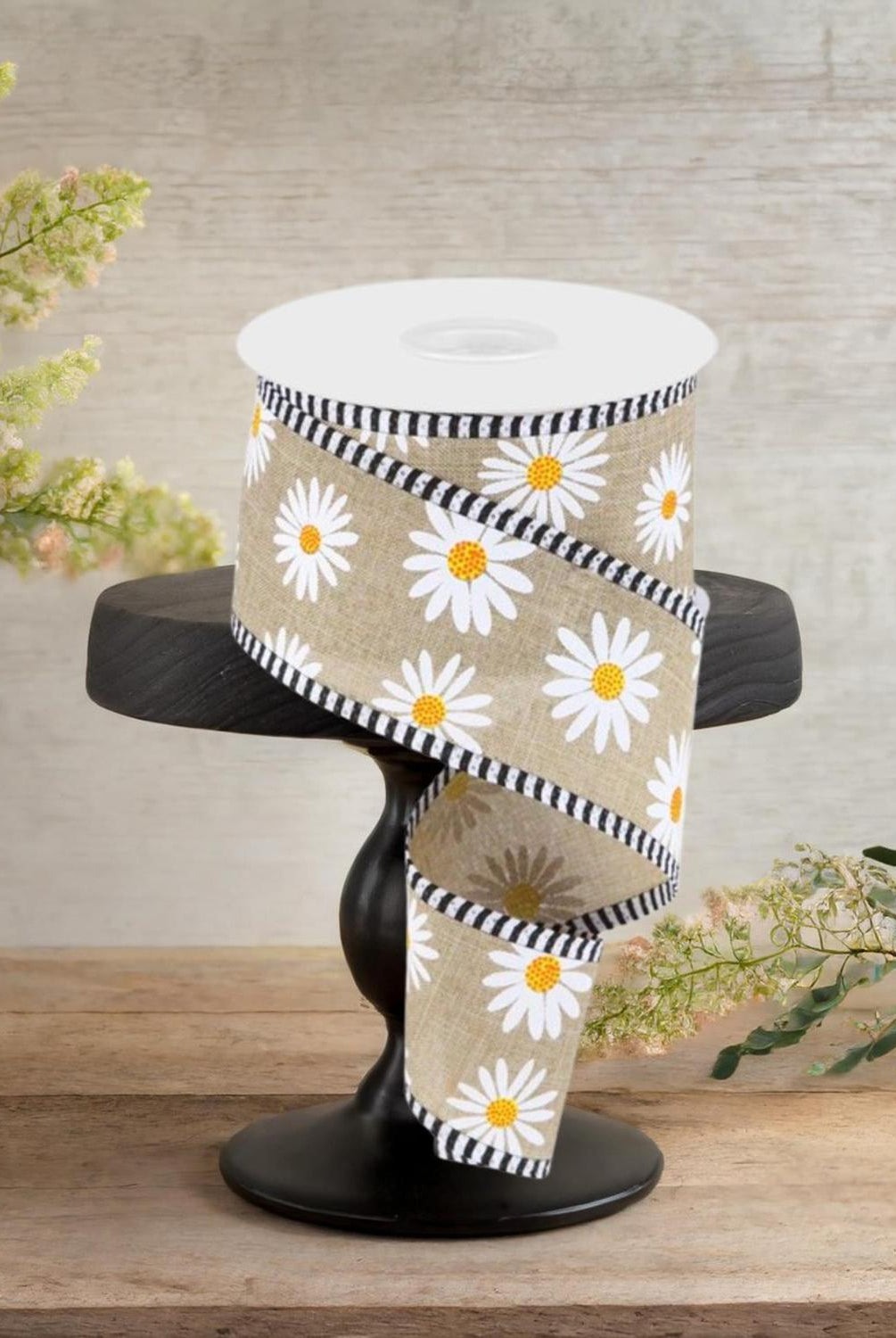 2.5" Daisy Stripe Royal Ribbon: Light Beige (10 Yards)