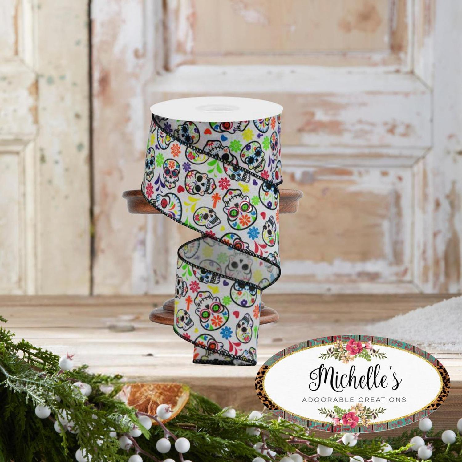 Shop For 2.5" Day of the Dead Ribbon: White (10 Yards)