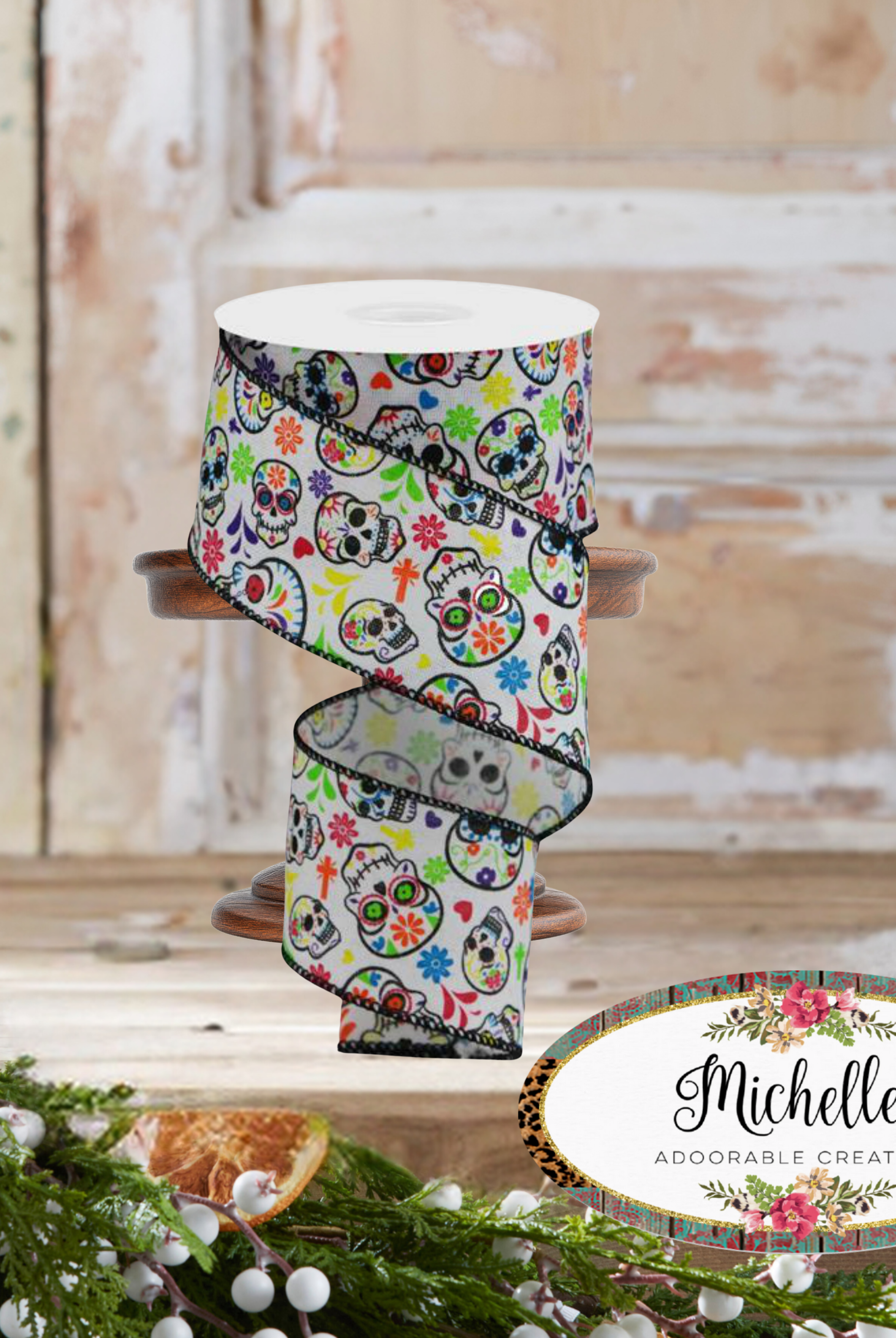 Shop For 2.5" Day of the Dead Ribbon: White (10 Yards)