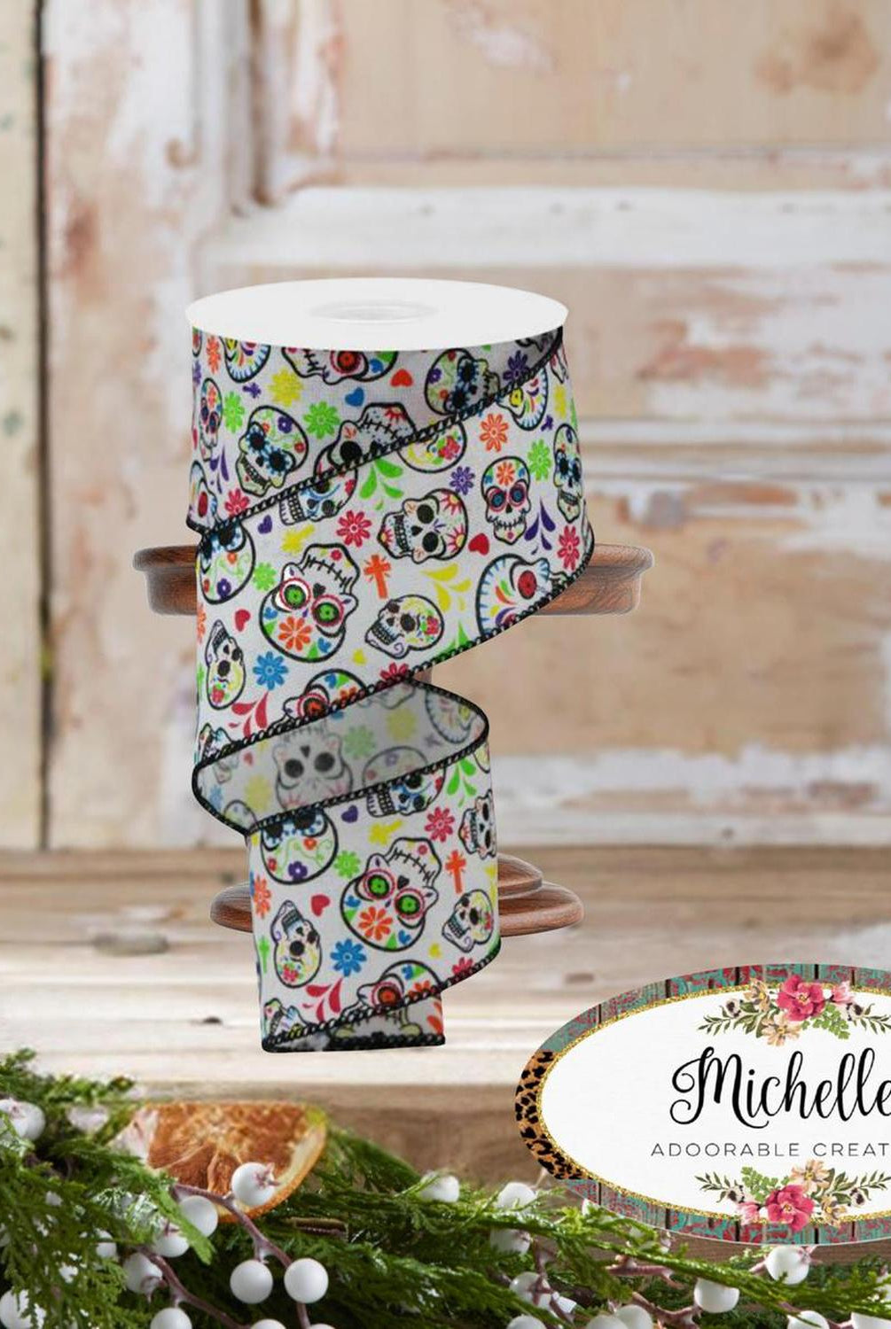 Shop For 2.5" Day of the Dead Ribbon: White (10 Yards)