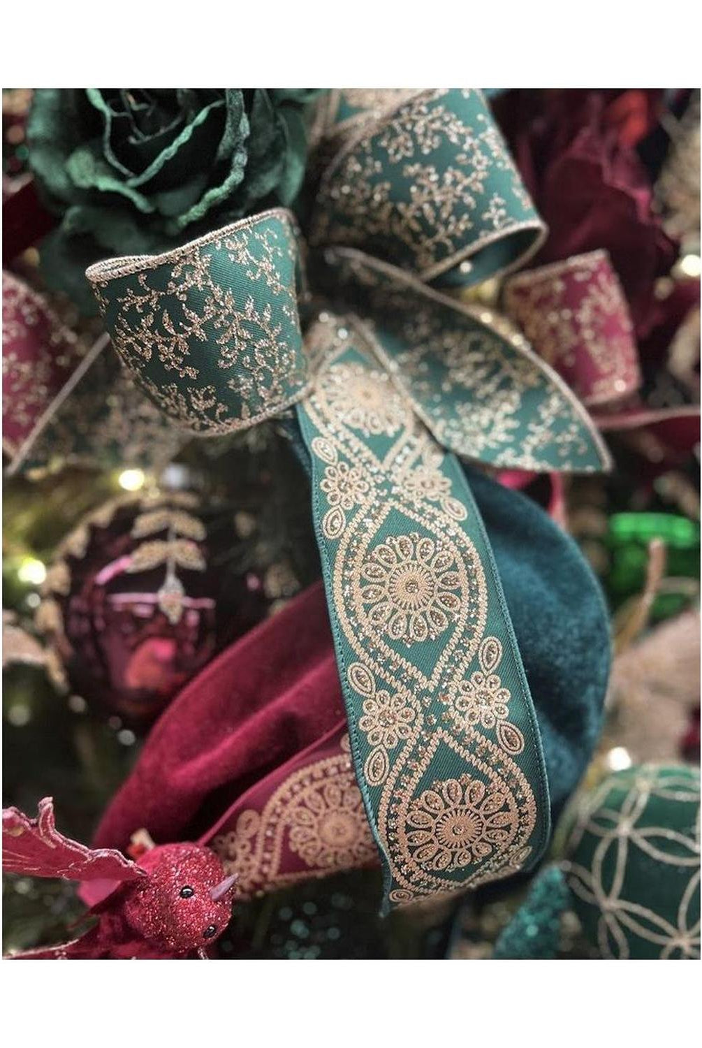 2.5" Deluxe Wavy Floral Ribbon: Hunt Green (10 Yards)