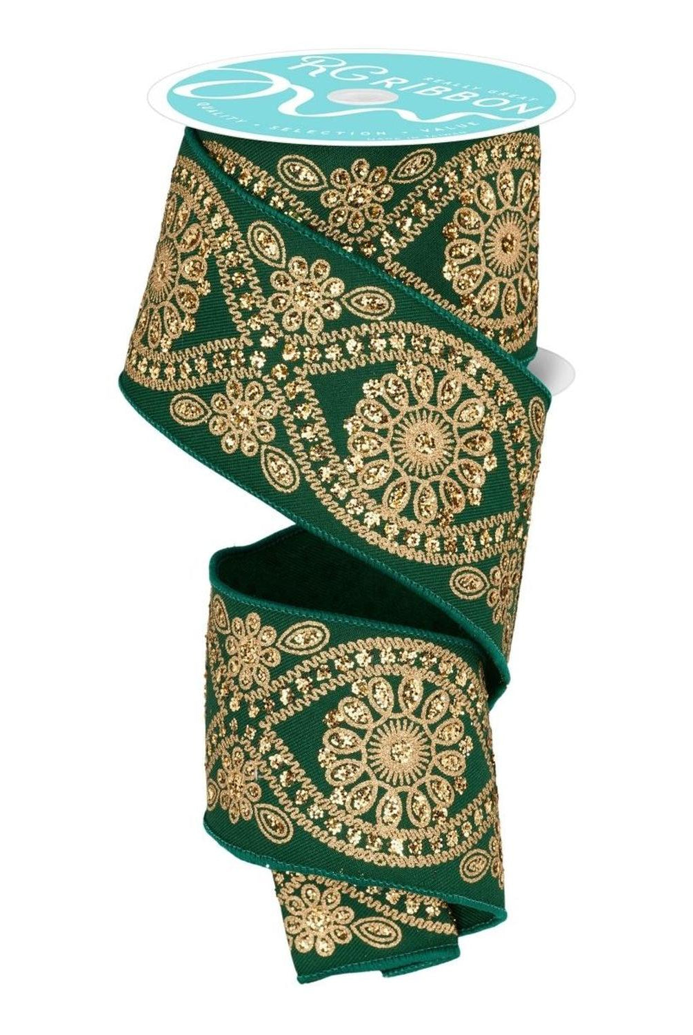 2.5" Deluxe Wavy Floral Ribbon: Hunt Green (10 Yards)