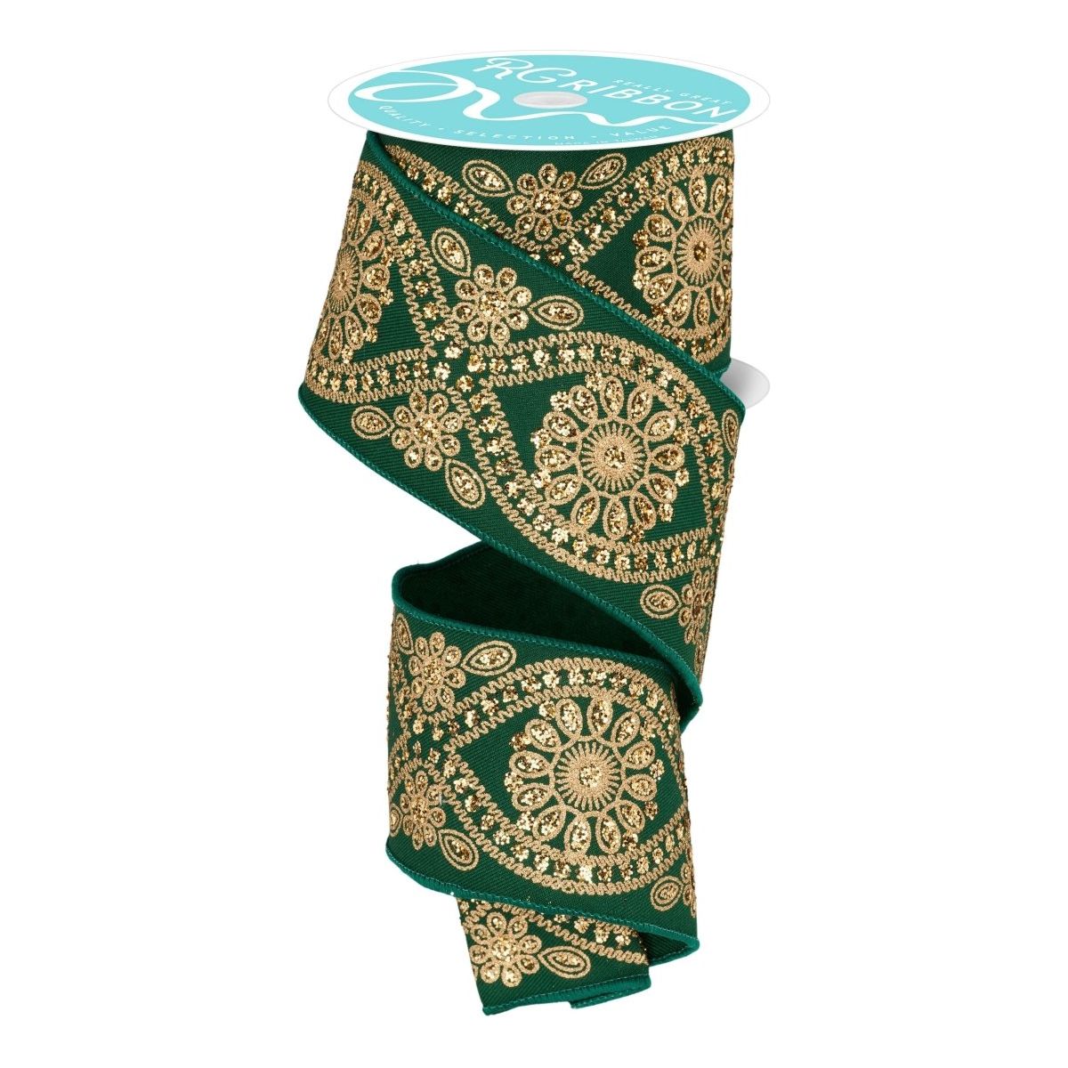 Shop For 2.5" Deluxe Wavy Floral Ribbon: Hunt Green (10 Yards)