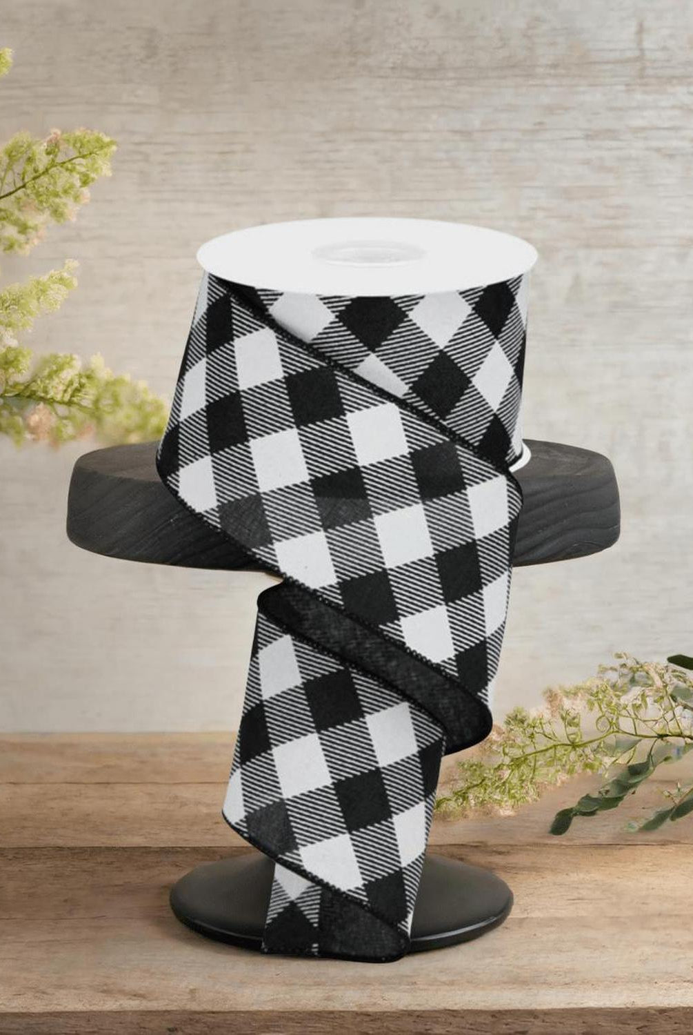 Shop For 2.5" Diagonal Check On Royal Ribbon: Black & White (10 Yards)