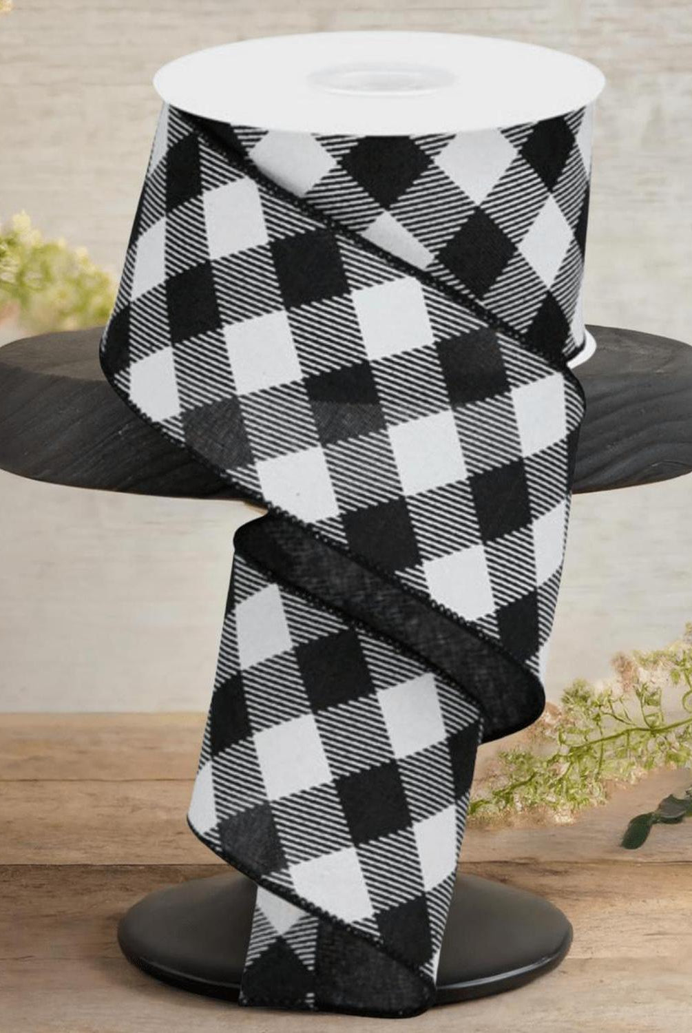 Shop For 2.5" Diagonal Check On Royal Ribbon: Black & White (10 Yards)