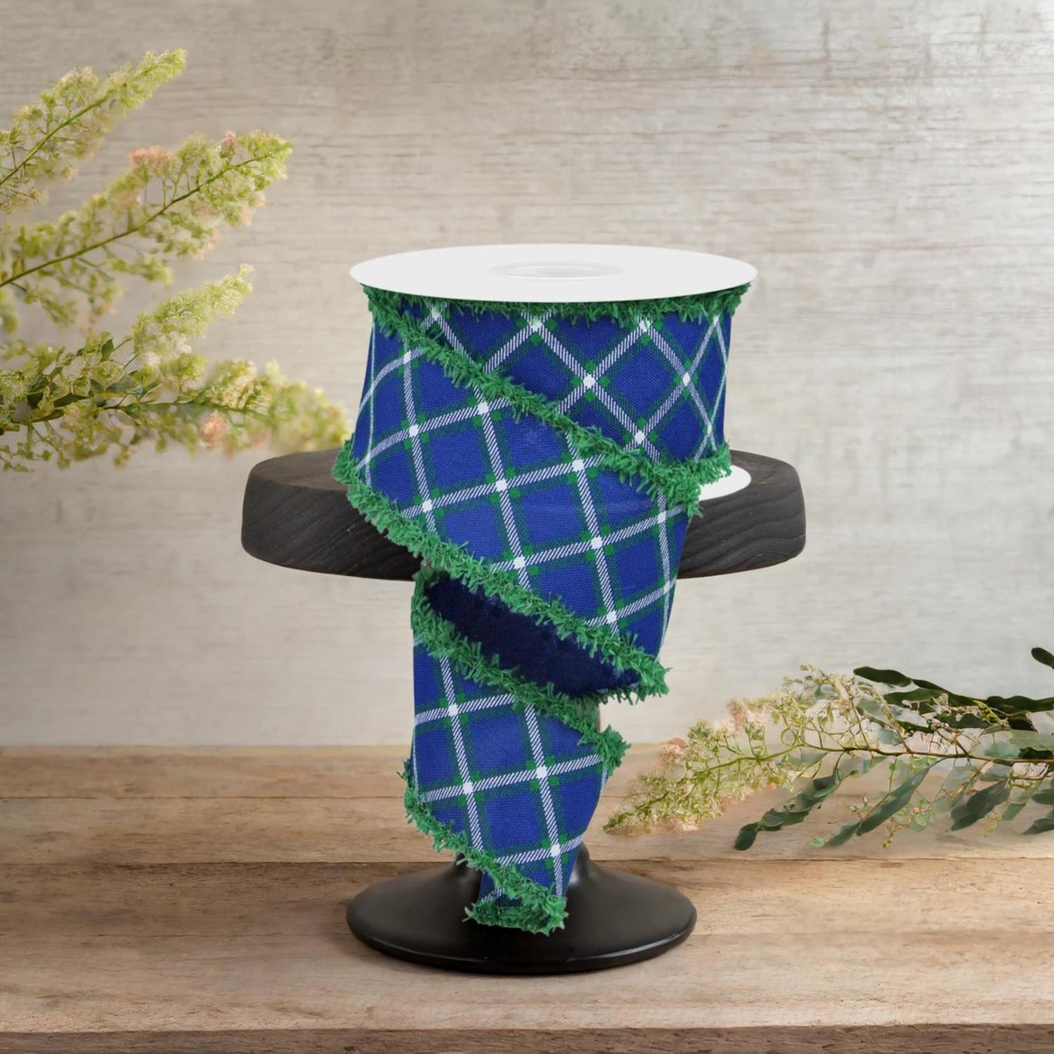 Shop For 2.5" Diagonal Dash Check Drift Ribbon: Royal Blue (10 Yards)