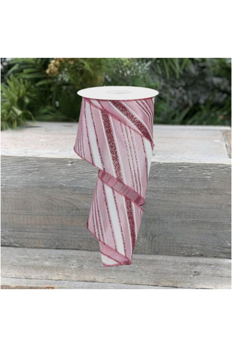 Shop For 2.5" Diagonal Line Glitter Ribbon: Pink (10 Yards)