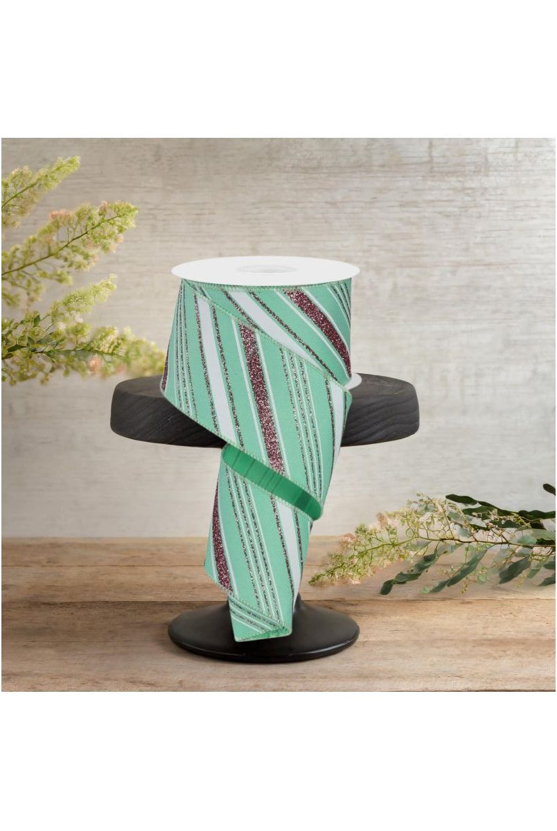 Shop For 2.5" Diagonal Line Ribbon: Mint Green (10 Yards)