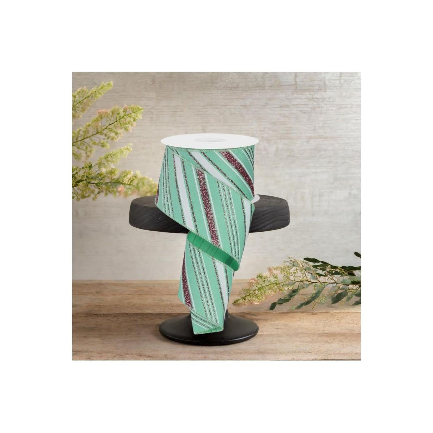 Shop For 2.5" Diagonal Line Ribbon: Mint Green (10 Yards)