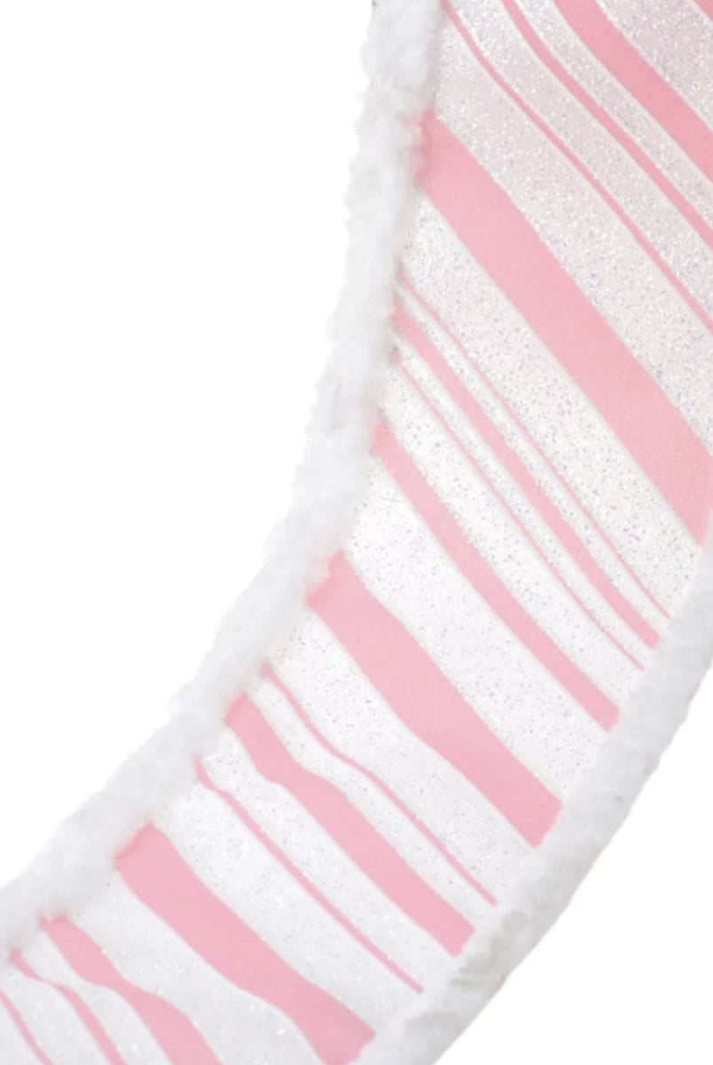 Shop For 2.5" Diagonal Stripe Snow Edge Ribbon: Pink & White (10 Yards)