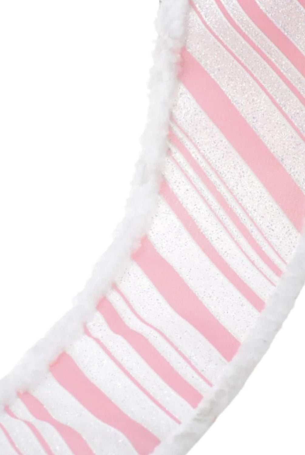2.5" Diagonal Stripe Snow Edge Ribbon: Pink & White (10 Yards)