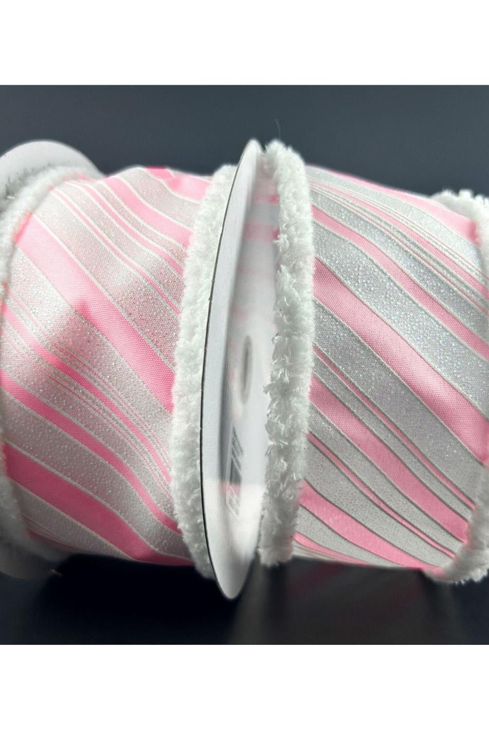 2.5" Diagonal Stripe Snow Edge Ribbon: Pink & White (10 Yards)