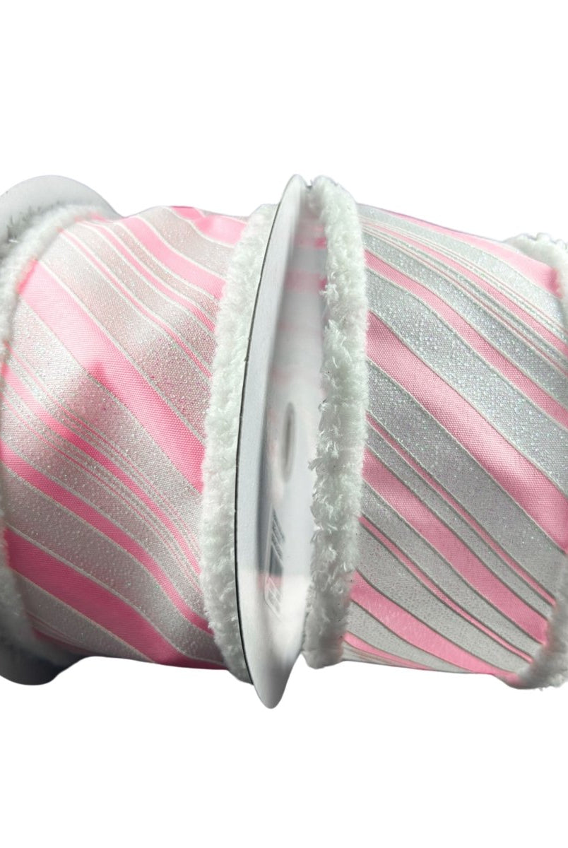 Shop For 2.5" Diagonal Stripe Snow Edge Ribbon: Pink & White (10 Yards)