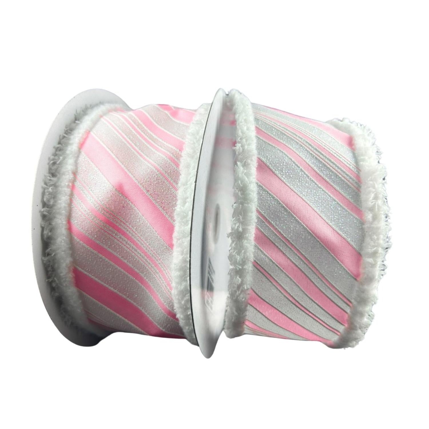 Shop For 2.5" Diagonal Stripe Snow Edge Ribbon: Pink & White (10 Yards)
