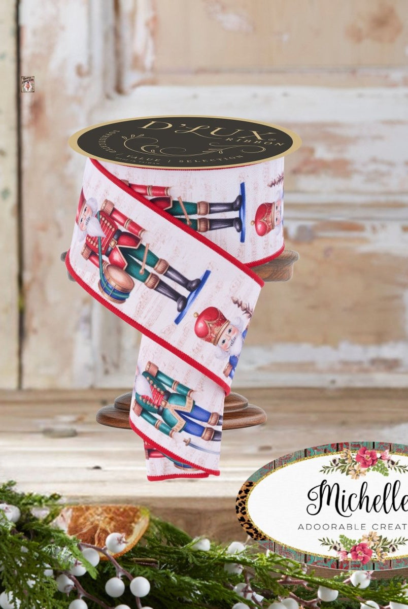 Shop For 2.5" D'Lux Nutcracker Fused Ribbon: Ivory/Red (10 Yards)