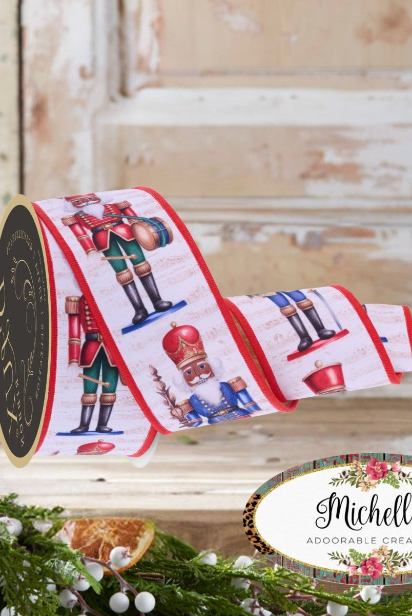 Shop For 2.5" D'Lux Nutcracker Fused Ribbon: White/Red (10 Yards)