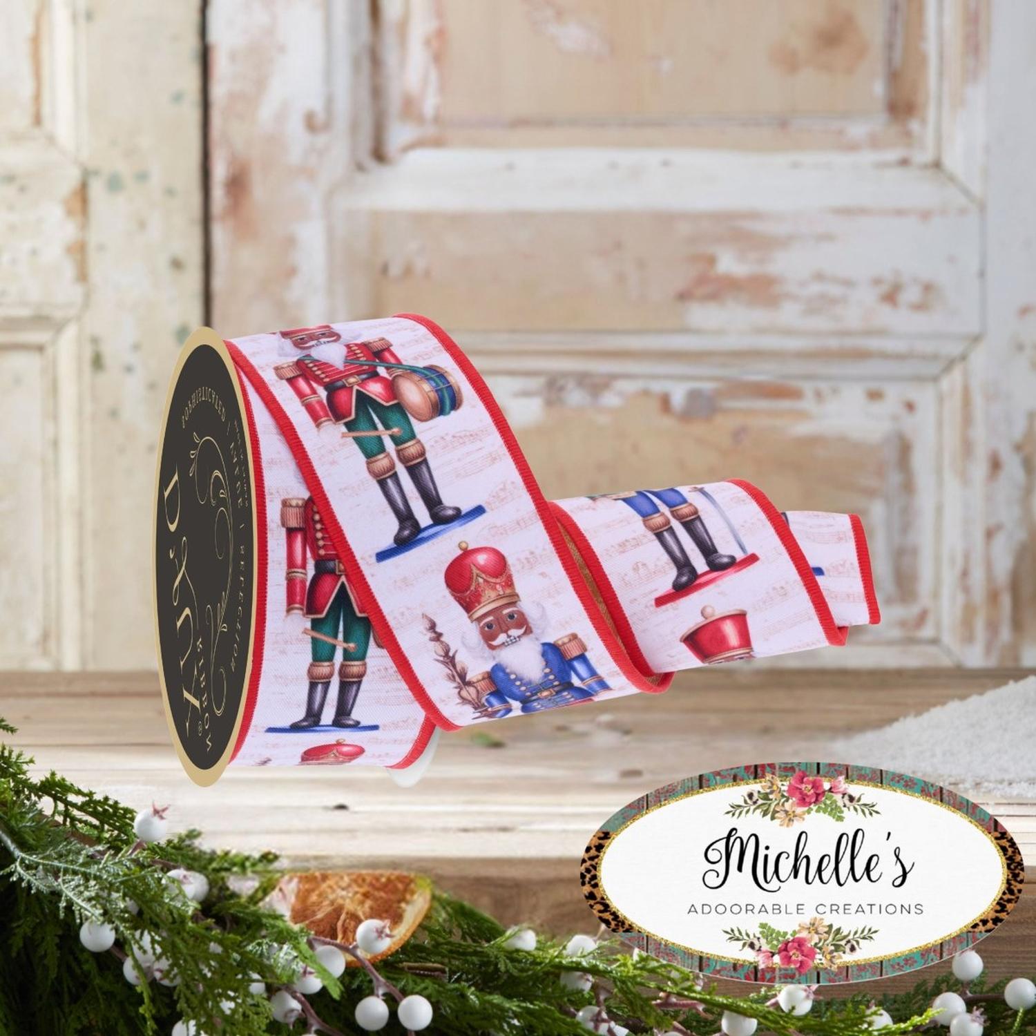 Shop For 2.5" D'Lux Nutcracker Fused Ribbon: White/Red (10 Yards)