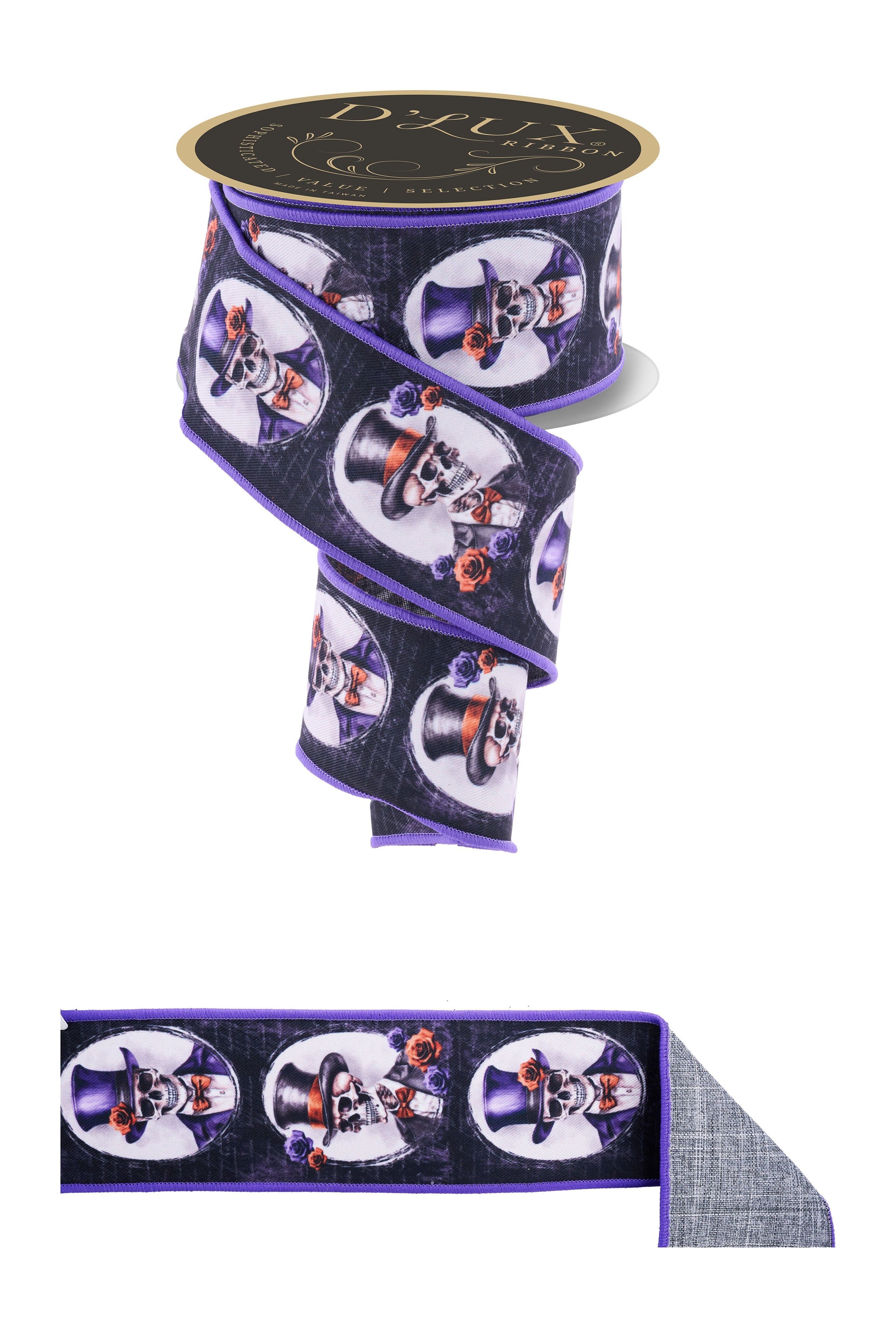 Shop For 2.5" D'Lux Skeleton Portraits Fused Ribbon: Purple (10 Yards)