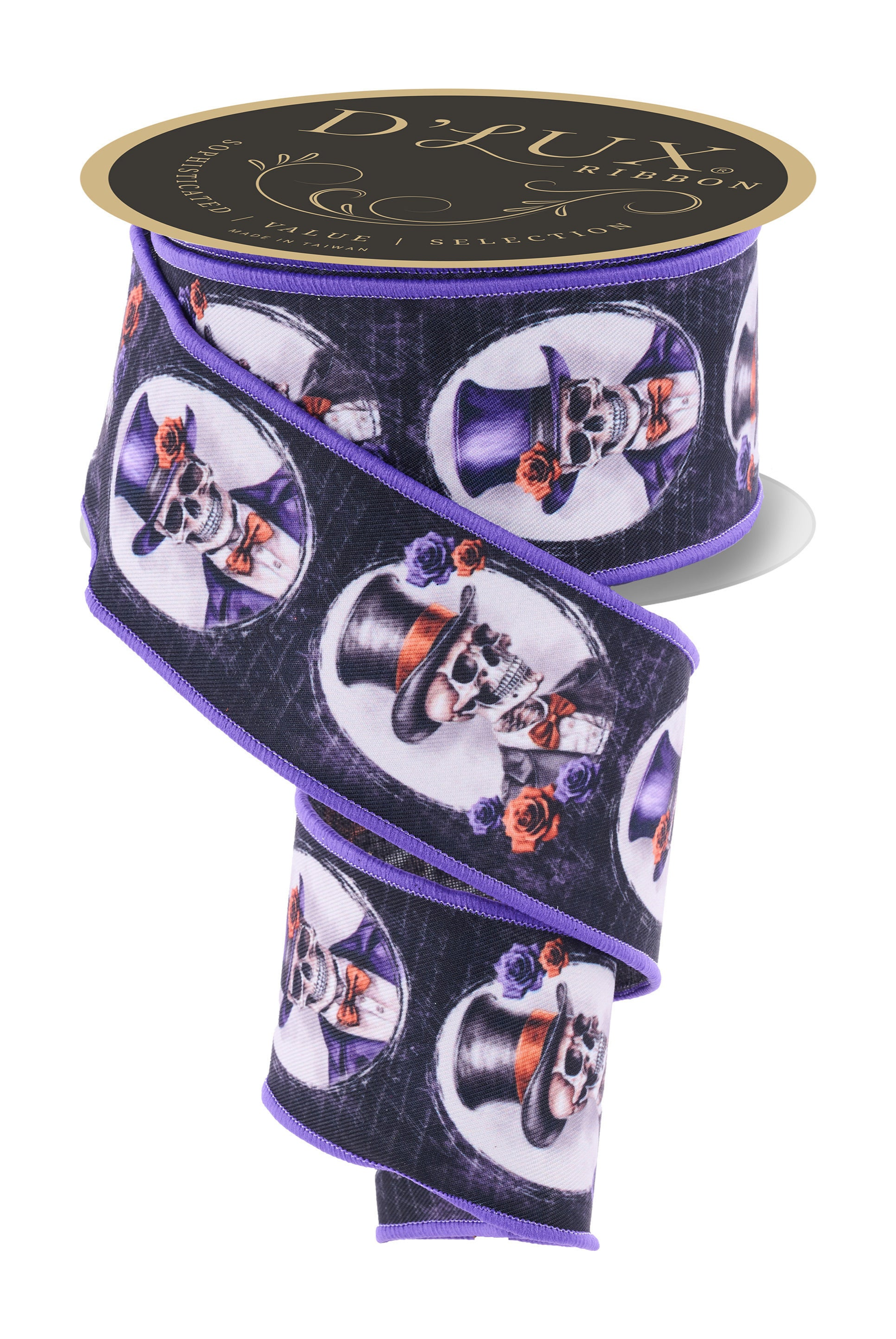 Shop For 2.5" D'Lux Skeleton Portraits Fused Ribbon: Purple (10 Yards)