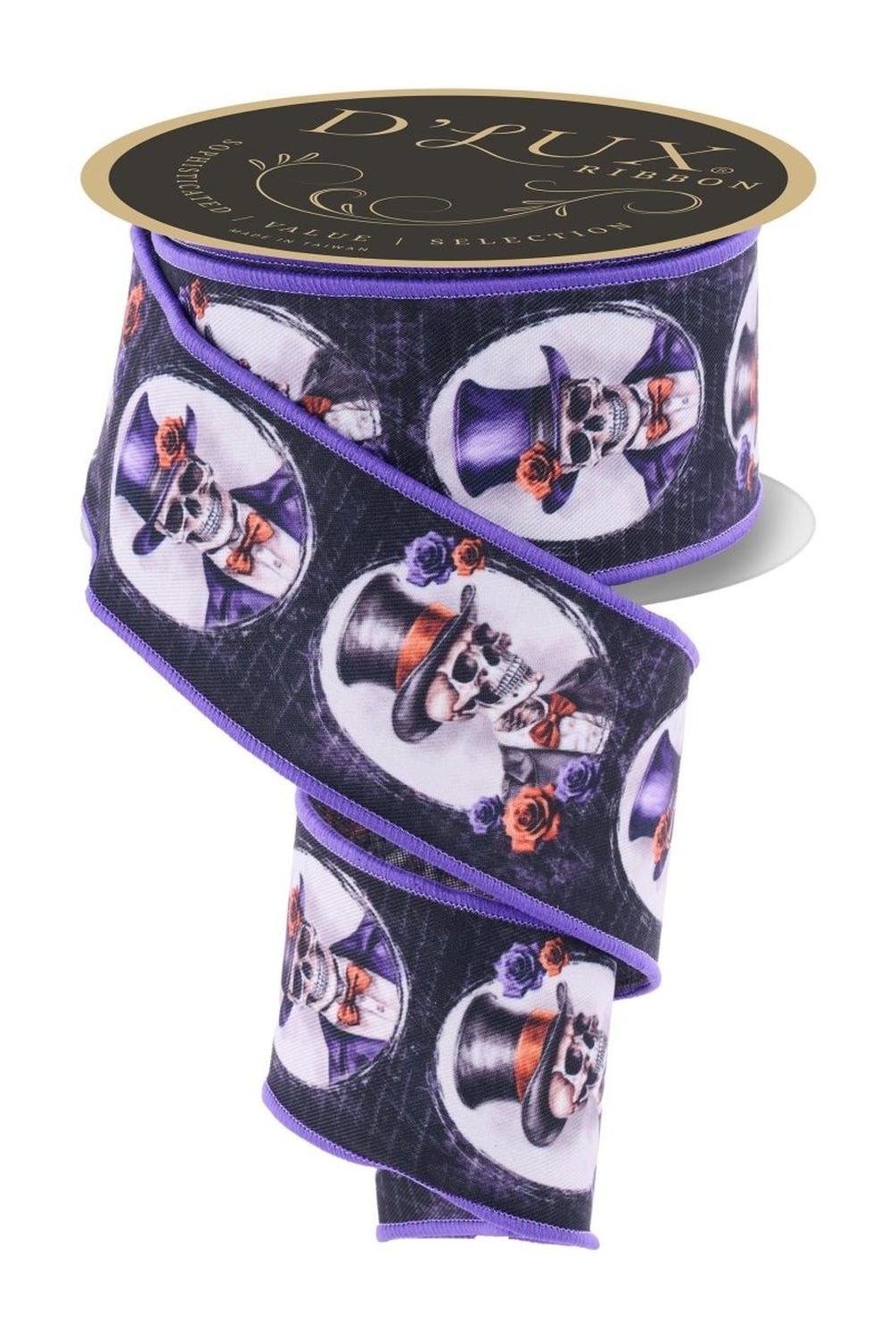 2.5" D'Lux Skeleton Portraits Fused Ribbon: Purple (10 Yards)