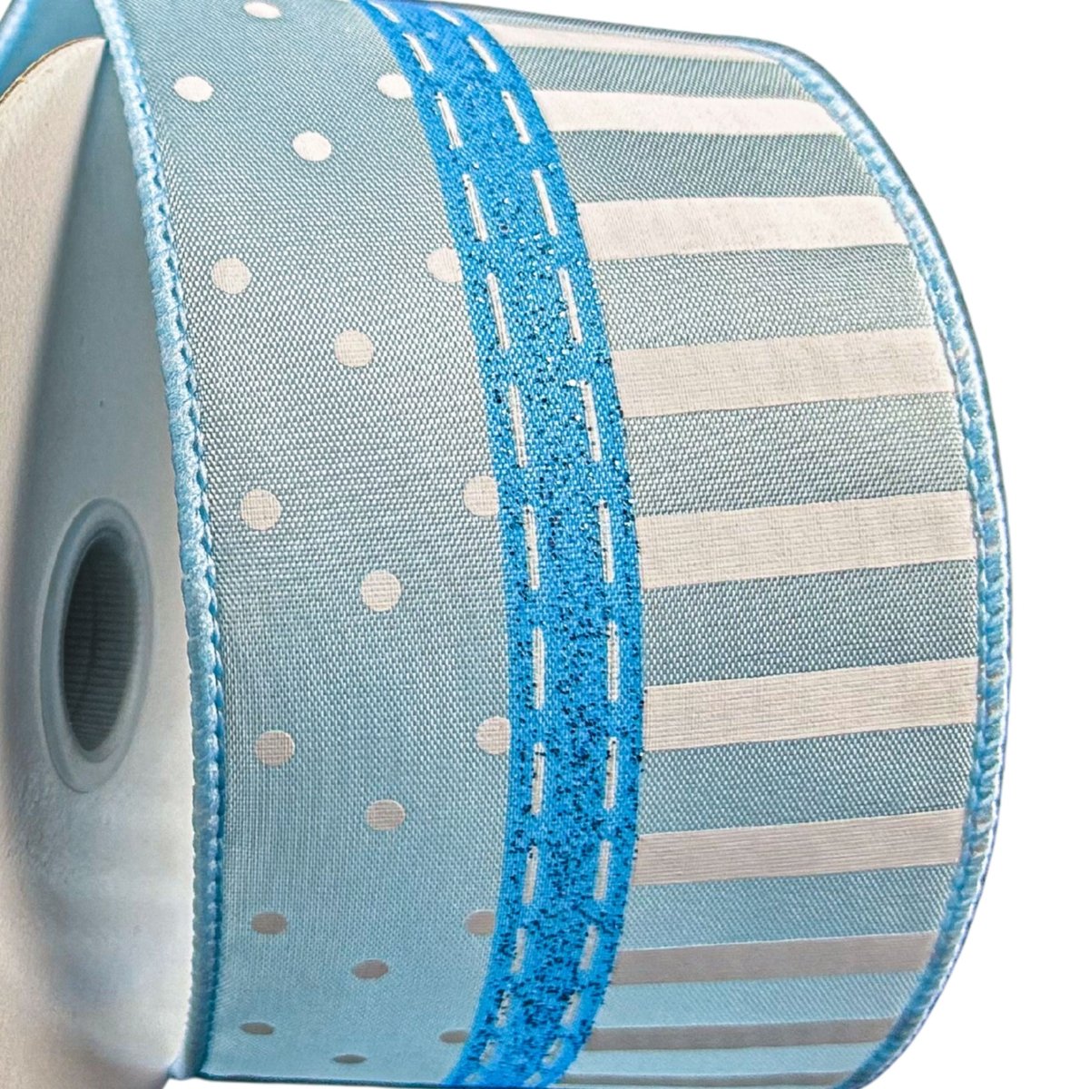 Shop For 2.5" Dots and Stripes Whimsy Ribbon: Blue & White (10 Yards)