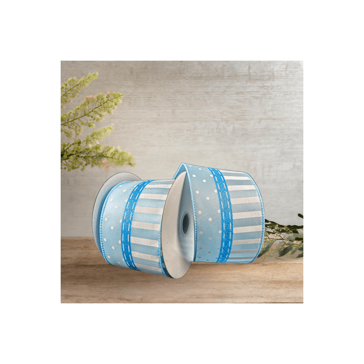 Shop For 2.5" Dots and Stripes Whimsy Ribbon: Blue & White (10 Yards)
