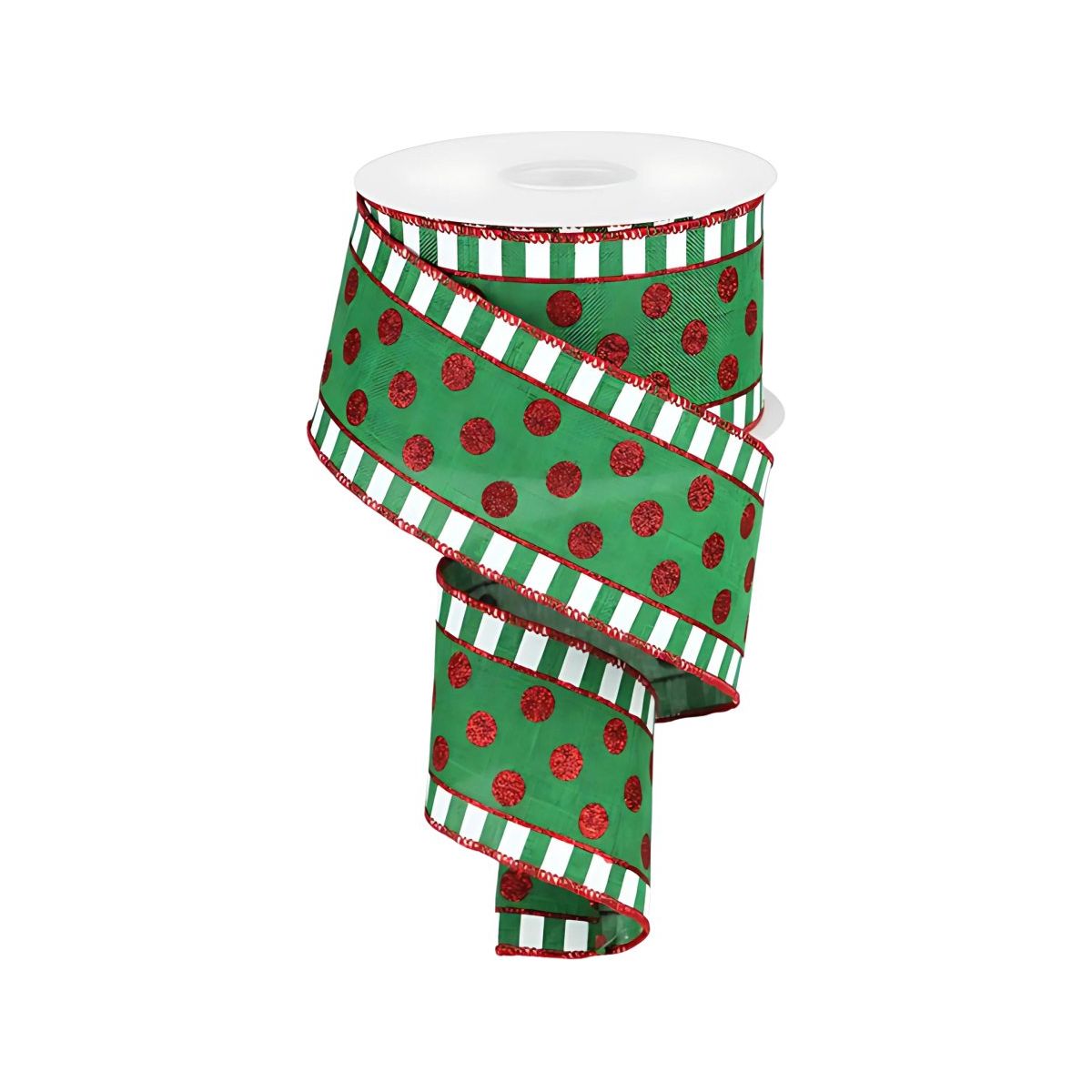 Shop For 2.5" Dots & Stripes Glitter Ribbon: Emerald Green, White & Red (10 Yards)