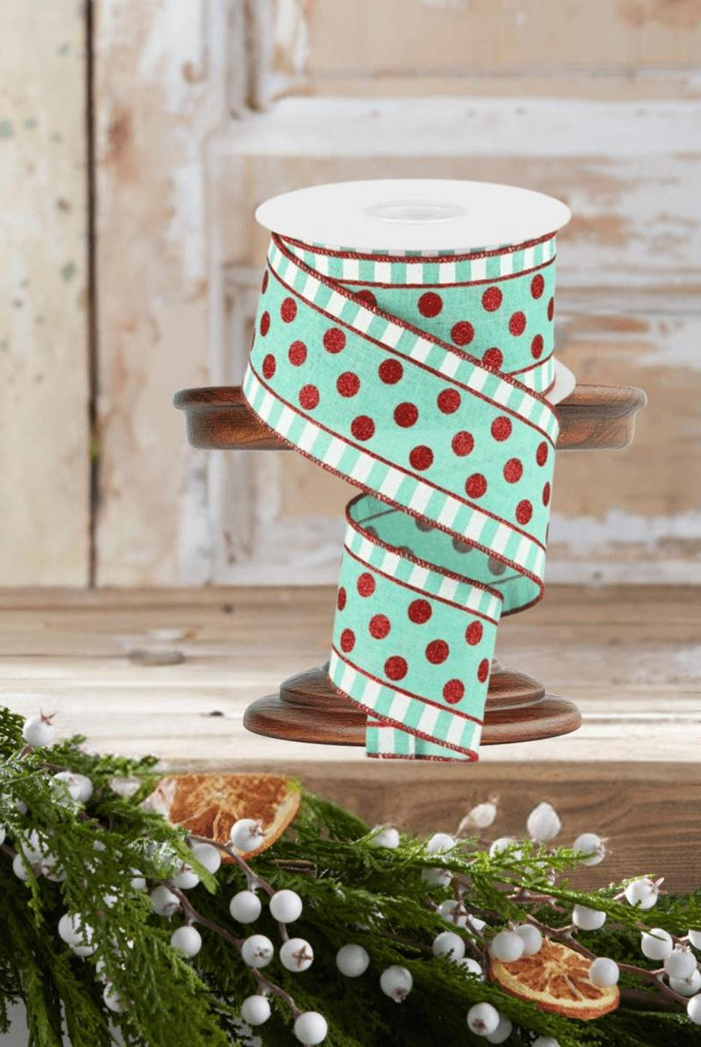 2.5" Dots & Stripes Glitter Ribbon: Mint Green (10 Yards)