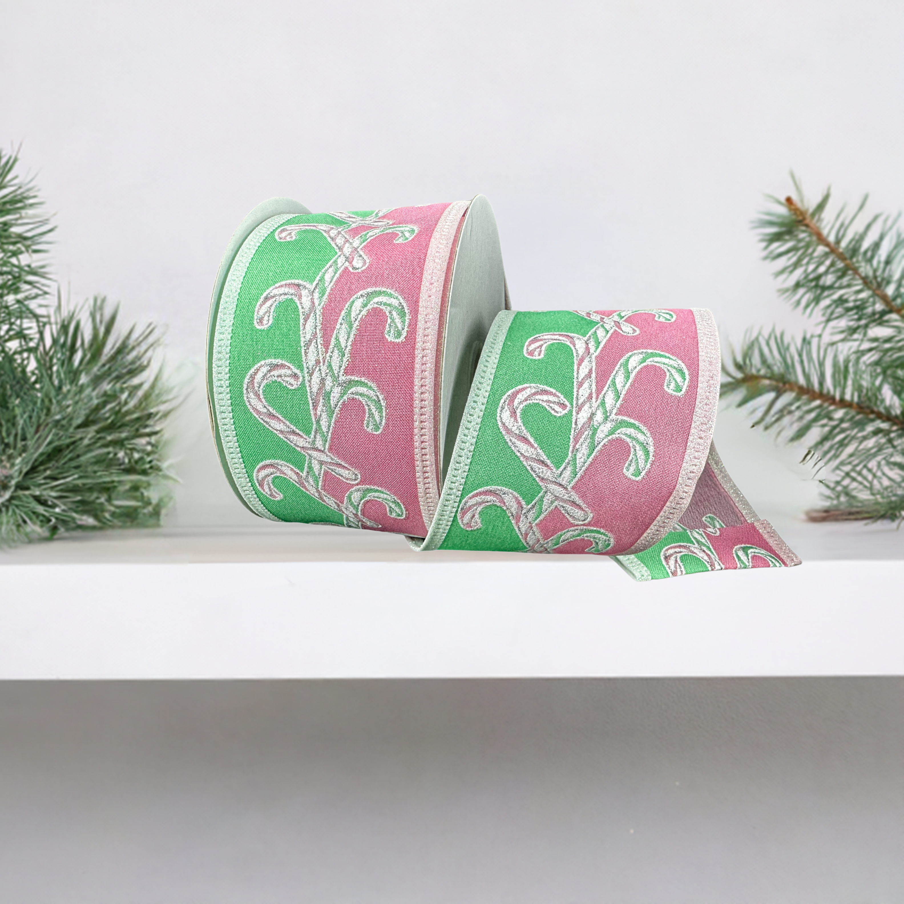 Shop For 2.5" Dual Glitter Candy Ribbon: Pink/Mint (10 Yards)