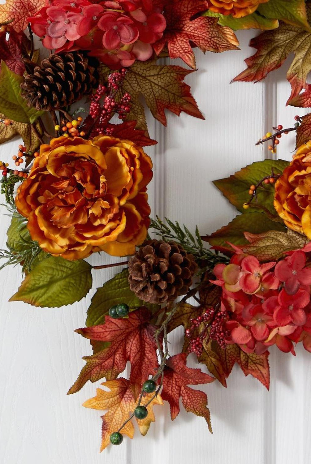 25” Fall Ranunculus, Hydrangea and Berries Autumn Artificial Wreath