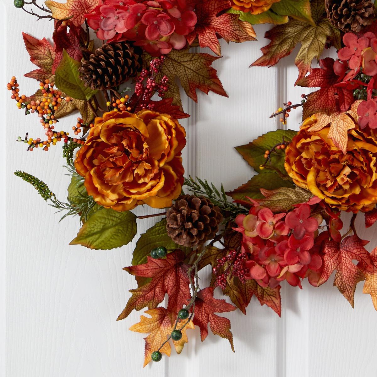 Shop For 25” Fall Ranunculus, Hydrangea and Berries Autumn Artificial Wreath