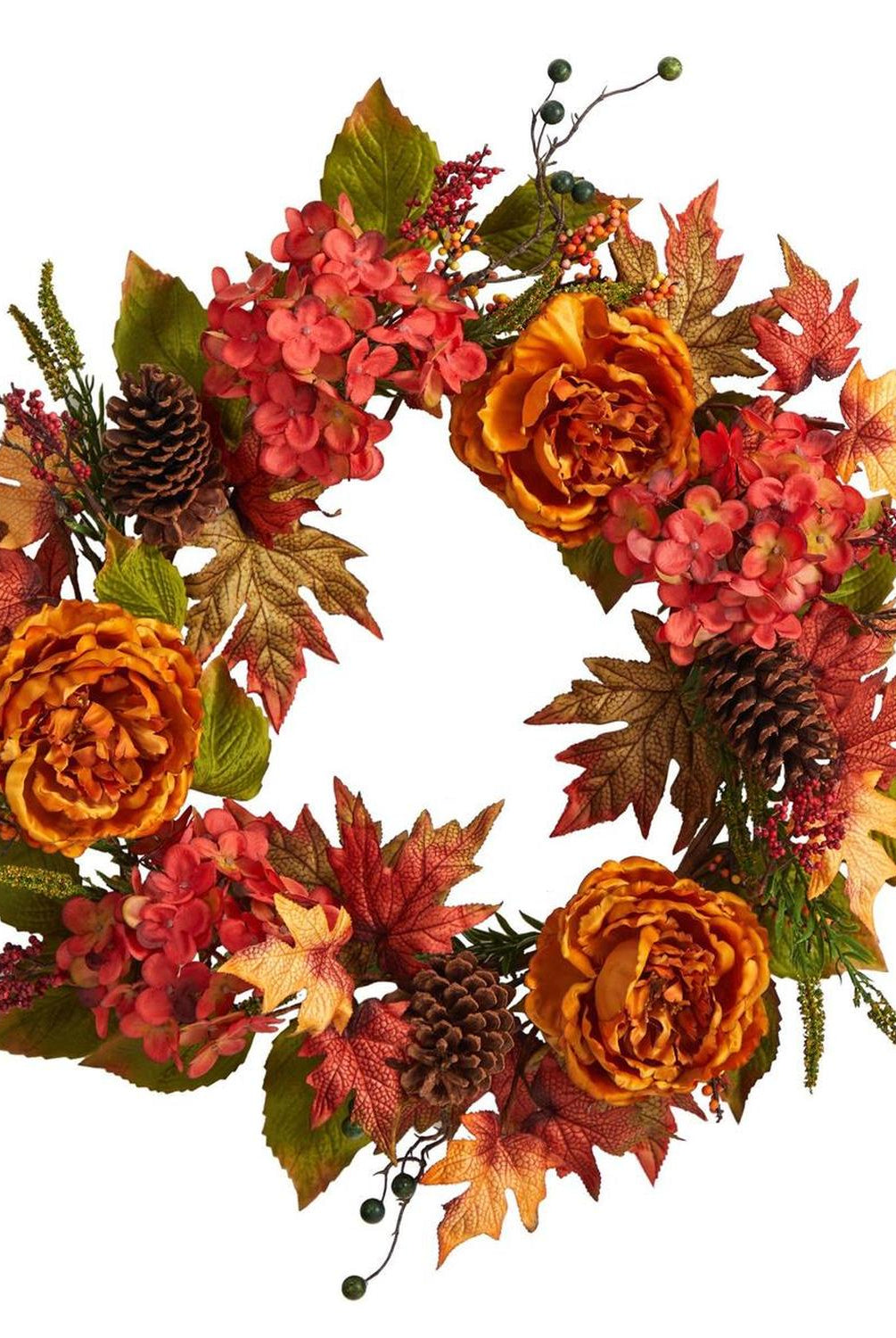 25” Fall Ranunculus, Hydrangea and Berries Autumn Artificial Wreath