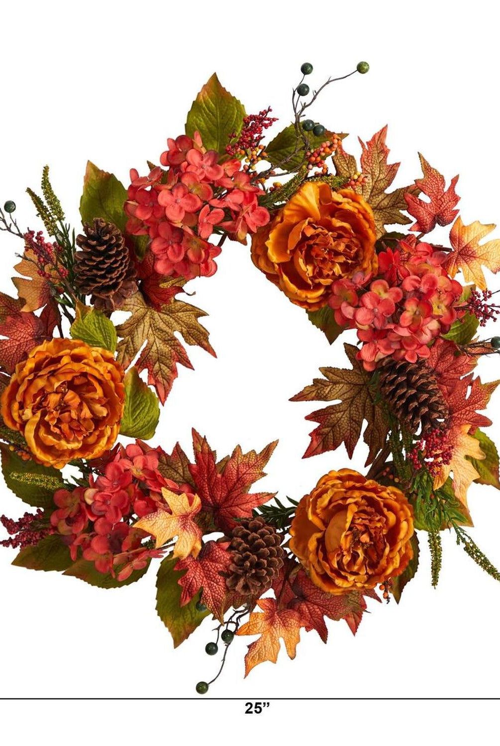 25” Fall Ranunculus, Hydrangea and Berries Autumn Artificial Wreath