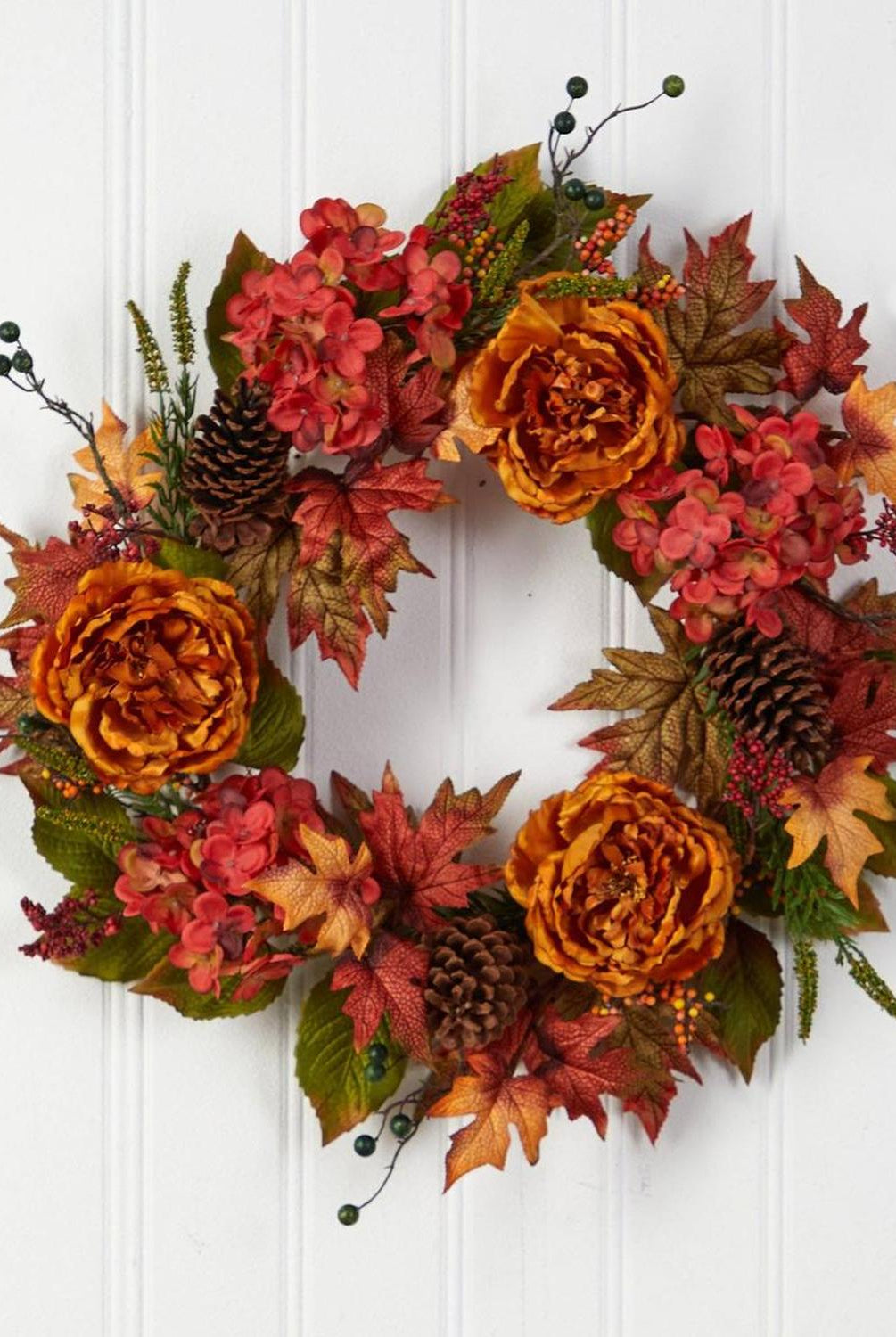 25” Fall Ranunculus, Hydrangea and Berries Autumn Artificial Wreath