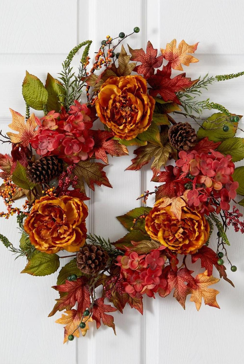 25” Fall Ranunculus, Hydrangea and Berries Autumn Artificial Wreath