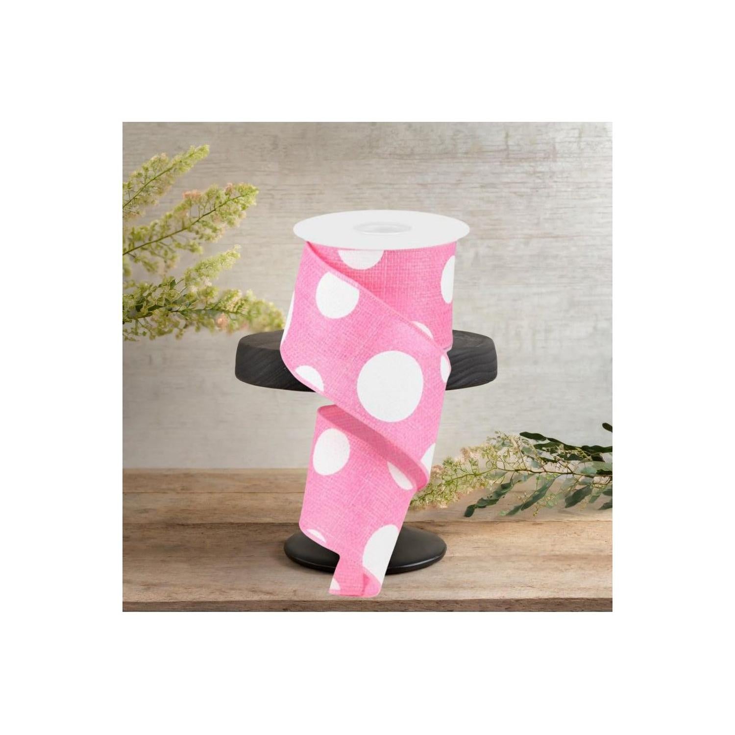 Shop For 2.5" Faux Burlap Giant Polka Dot Ribbon: Light Pink & White (10 Yards)