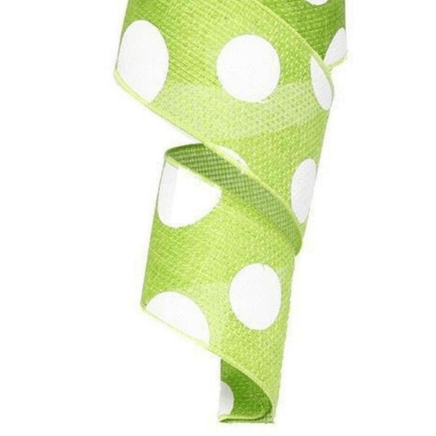Shop For 2.5" Faux Burlap Giant Polka Dot Ribbon: Lime Green & White (10 Yards)