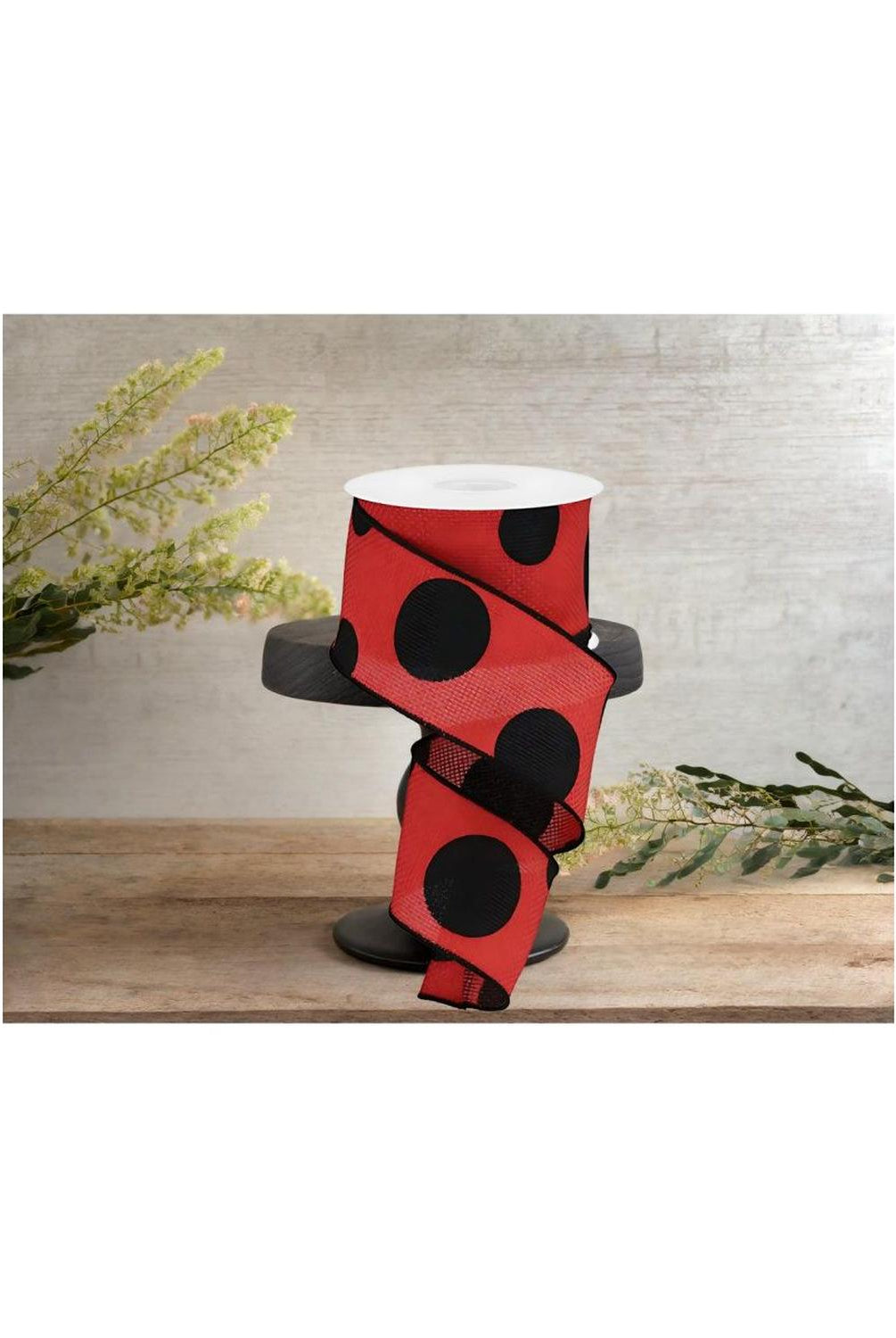 2.5" Faux Burlap Giant Polka Dot Ribbon: Red & Black (10 Yards)