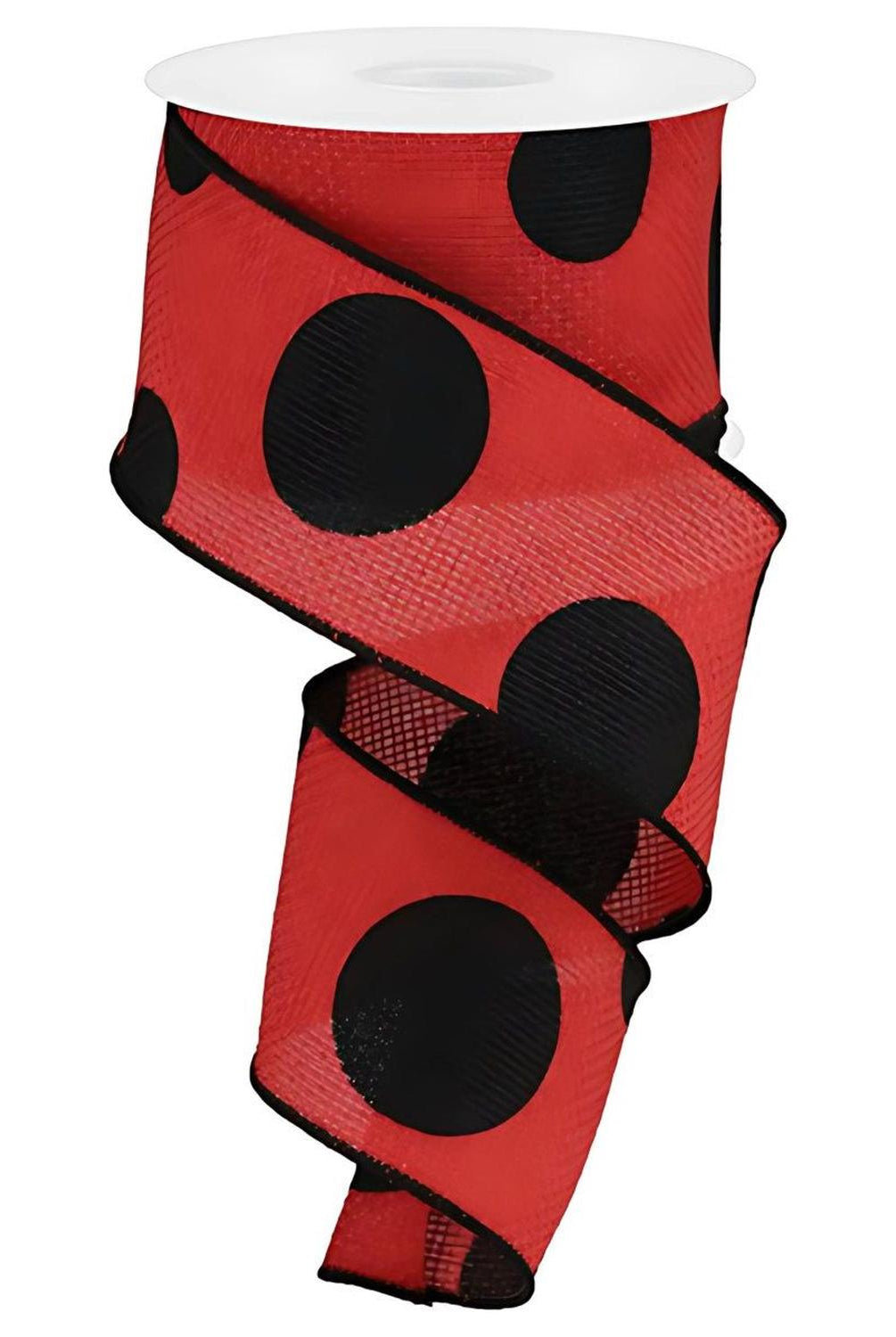 2.5" Faux Burlap Giant Polka Dot Ribbon: Red & Black (10 Yards)