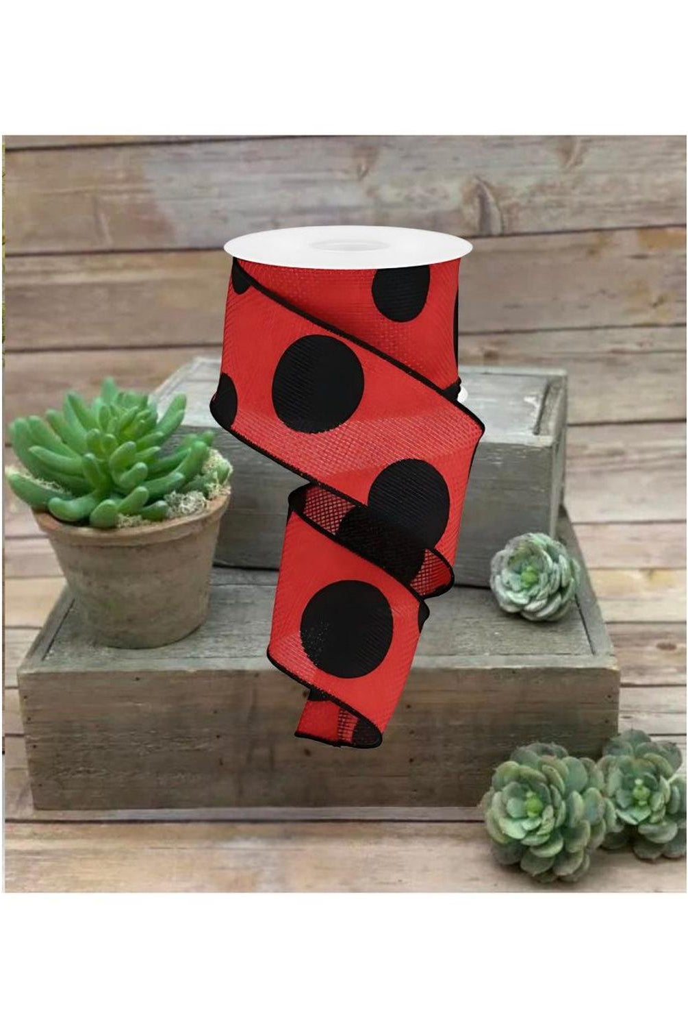 2.5" Faux Burlap Giant Polka Dot Ribbon: Red & Black (10 Yards)
