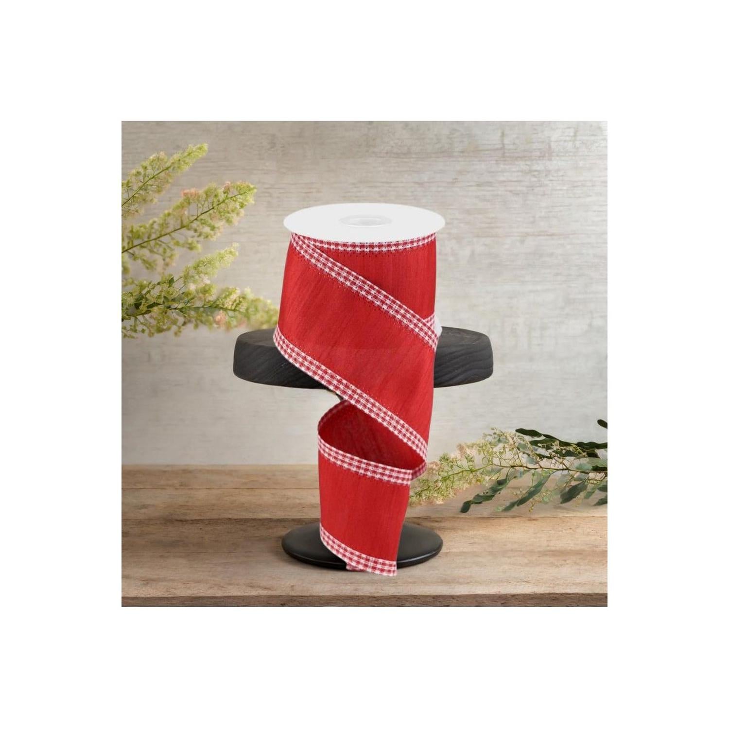 Shop For 2.5" Faux Dupioni Gingham Edge Ribbon: Red (10 Yards)