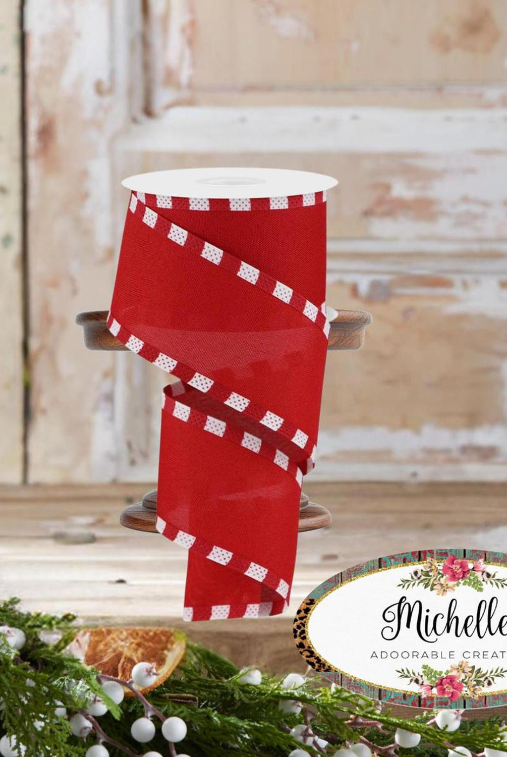 2.5" Faux Royal Burlap/Stripe Edge Ribbon: Red (10 Yards)