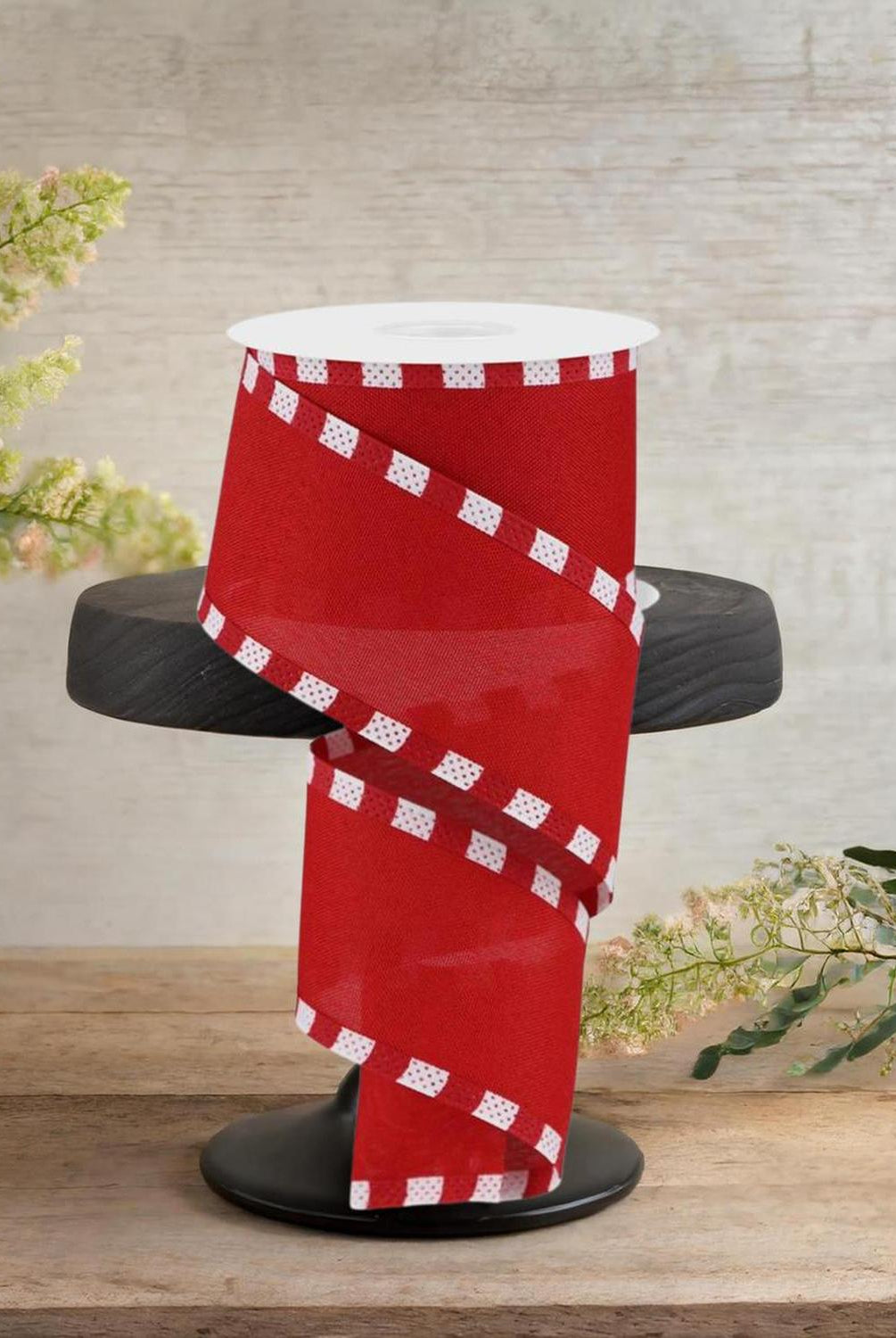 2.5" Faux Royal Burlap/Stripe Edge Ribbon: Red (10 Yards)